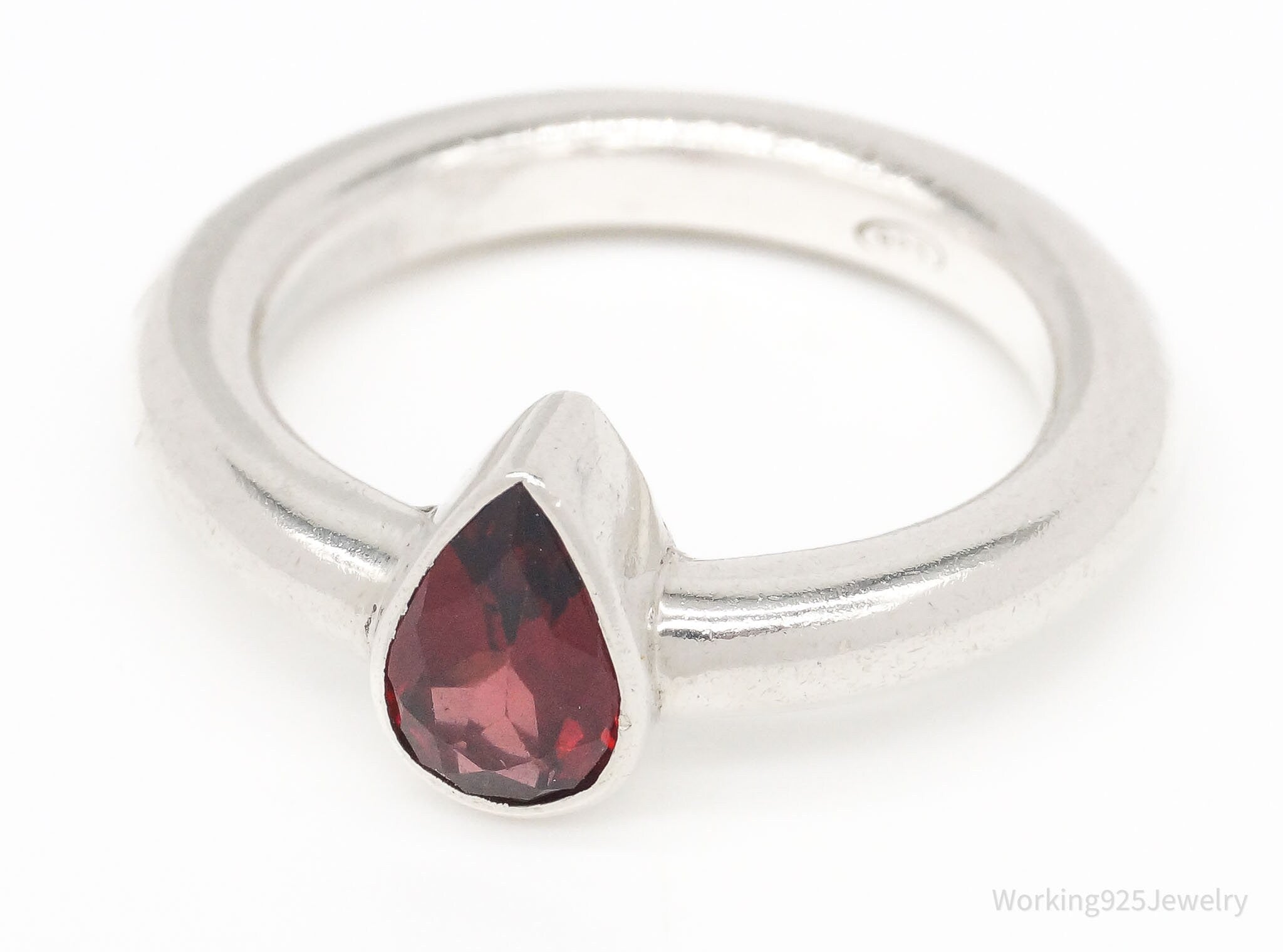 Vintage Garnet Sterling Silver Ring - Size 6