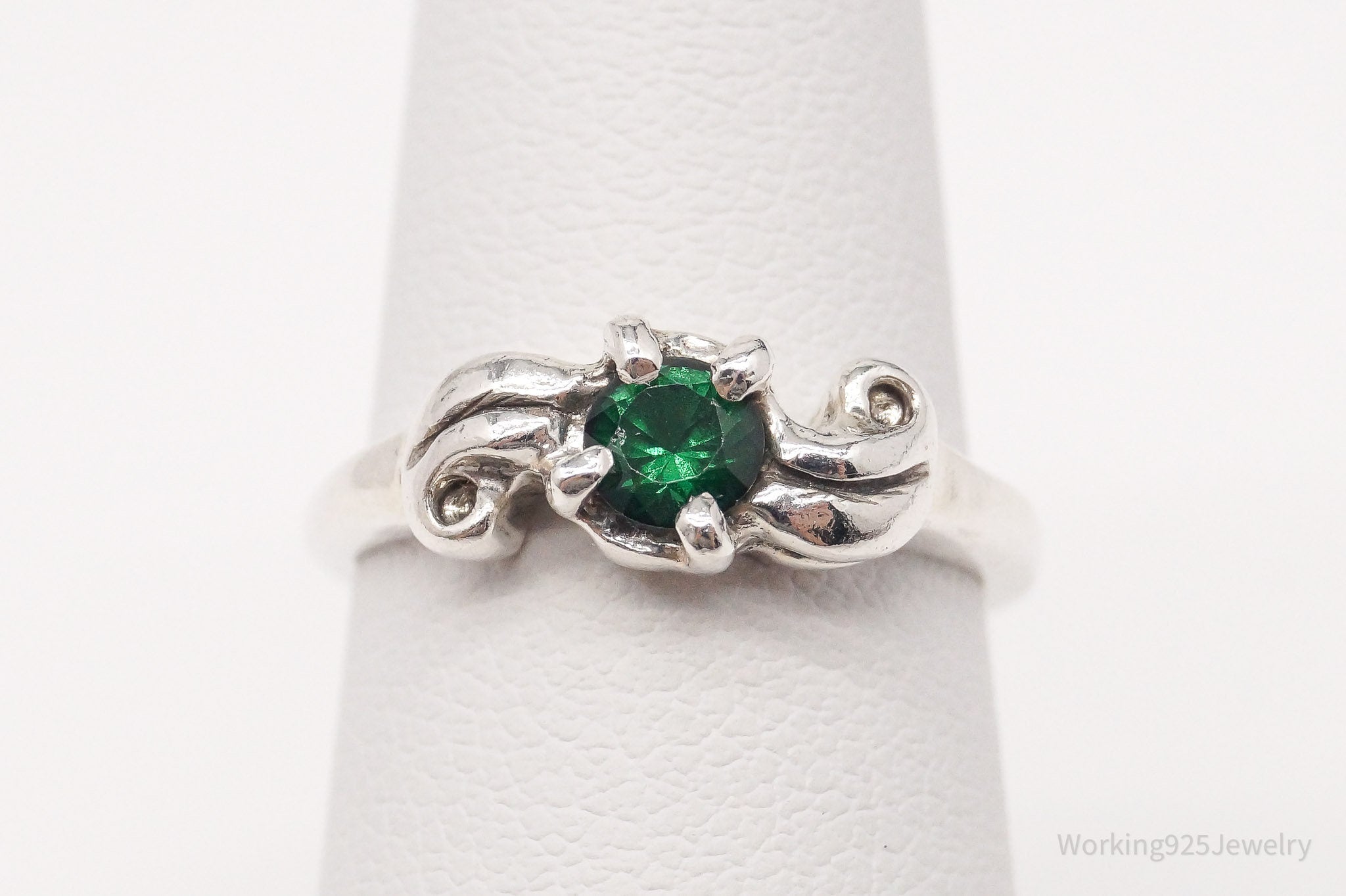 Vintage Green Topaz Silver Ring - Size 4.24