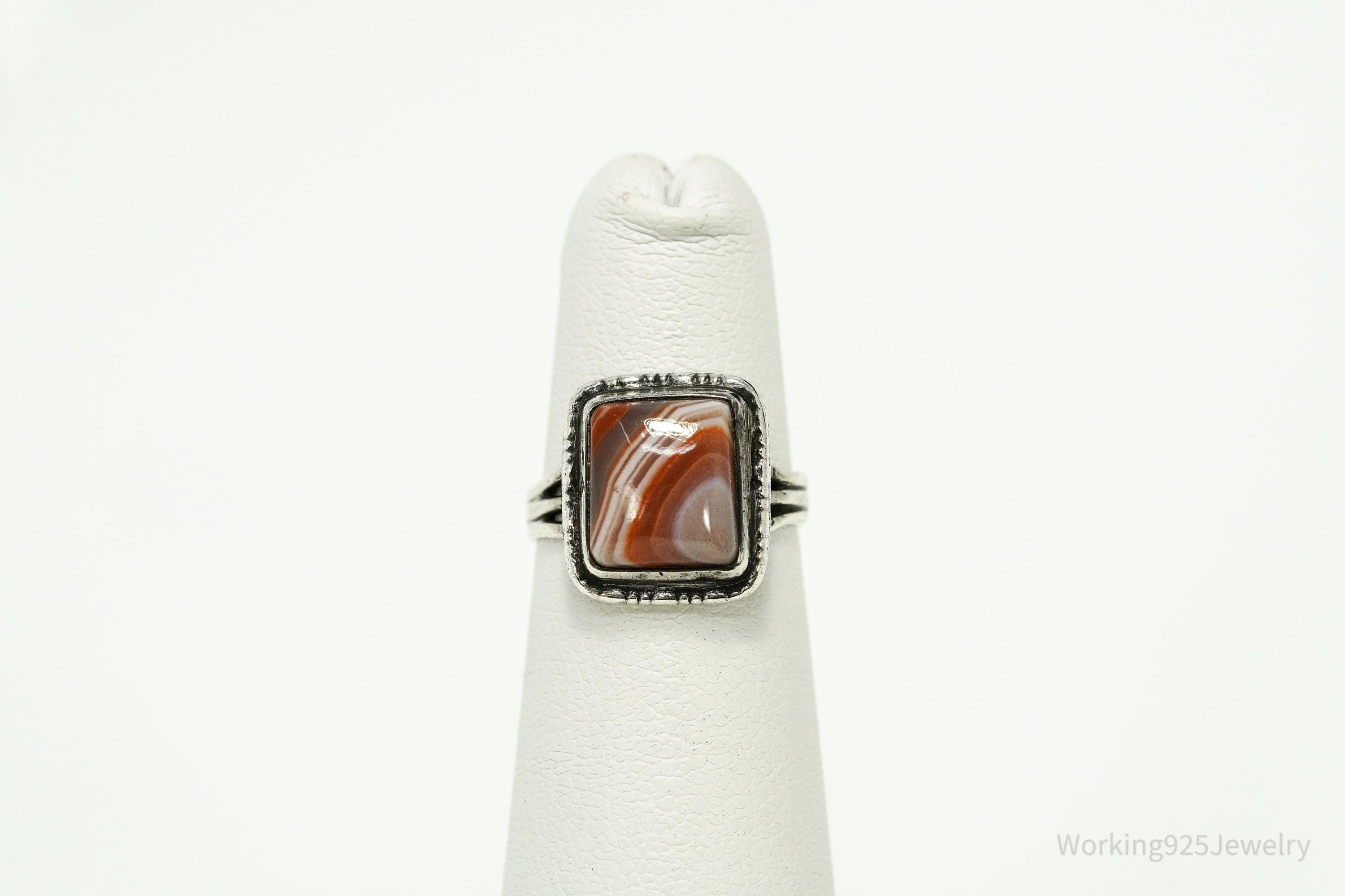 Vintage Lace Agate Silver Ring - Size 4
