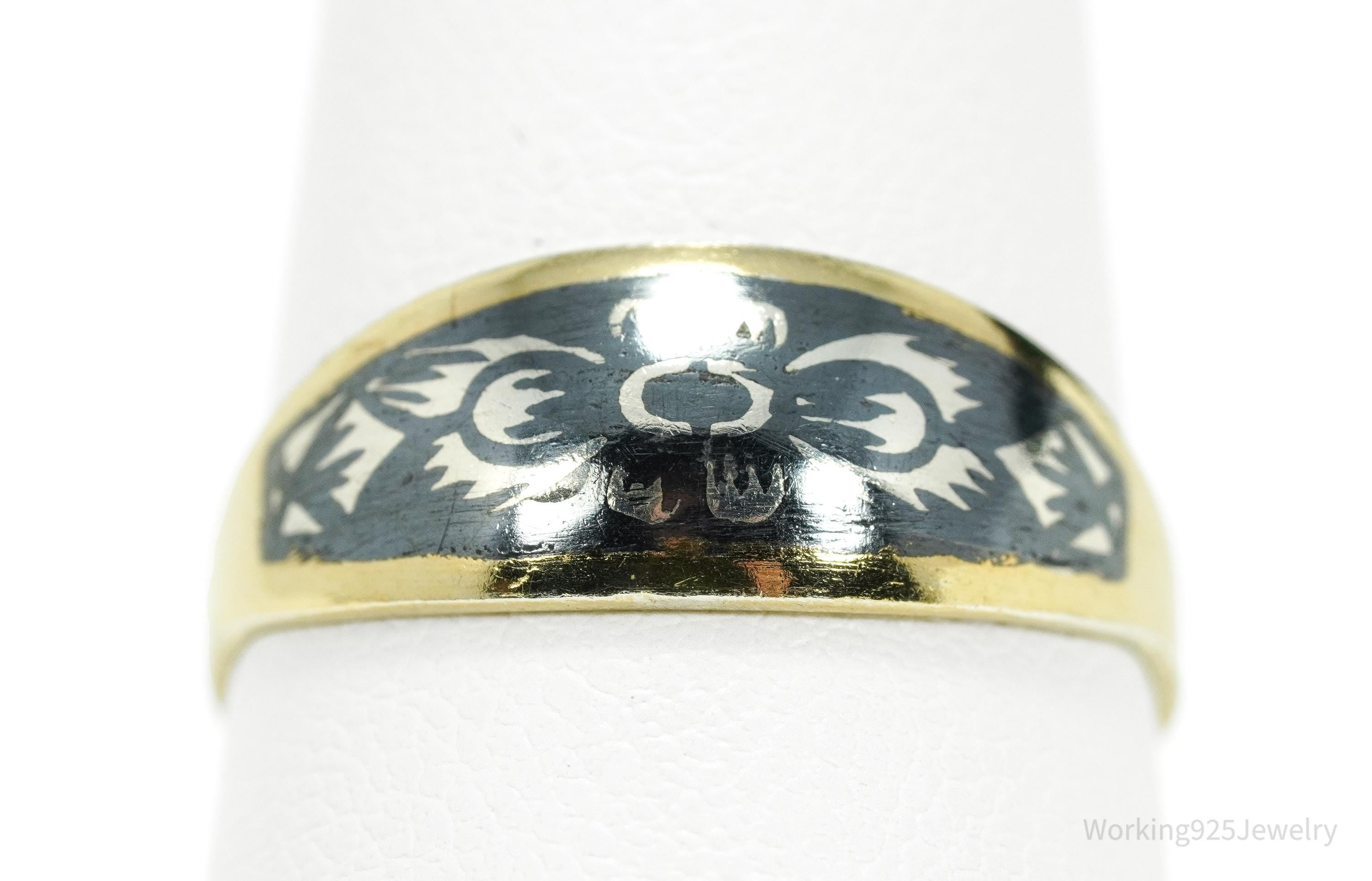 Antique Early 1900s Russian Gold Washed Sterling Silver Ring - Size 7.5