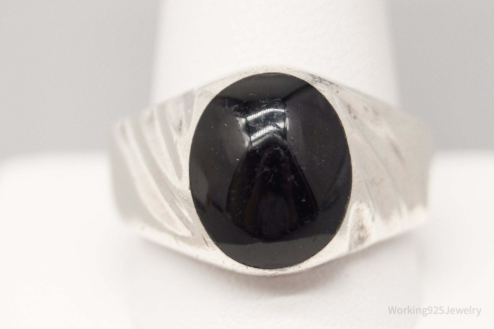 Vintage Mexico Black Onyx Sterling Silver Ring - Size 12.75