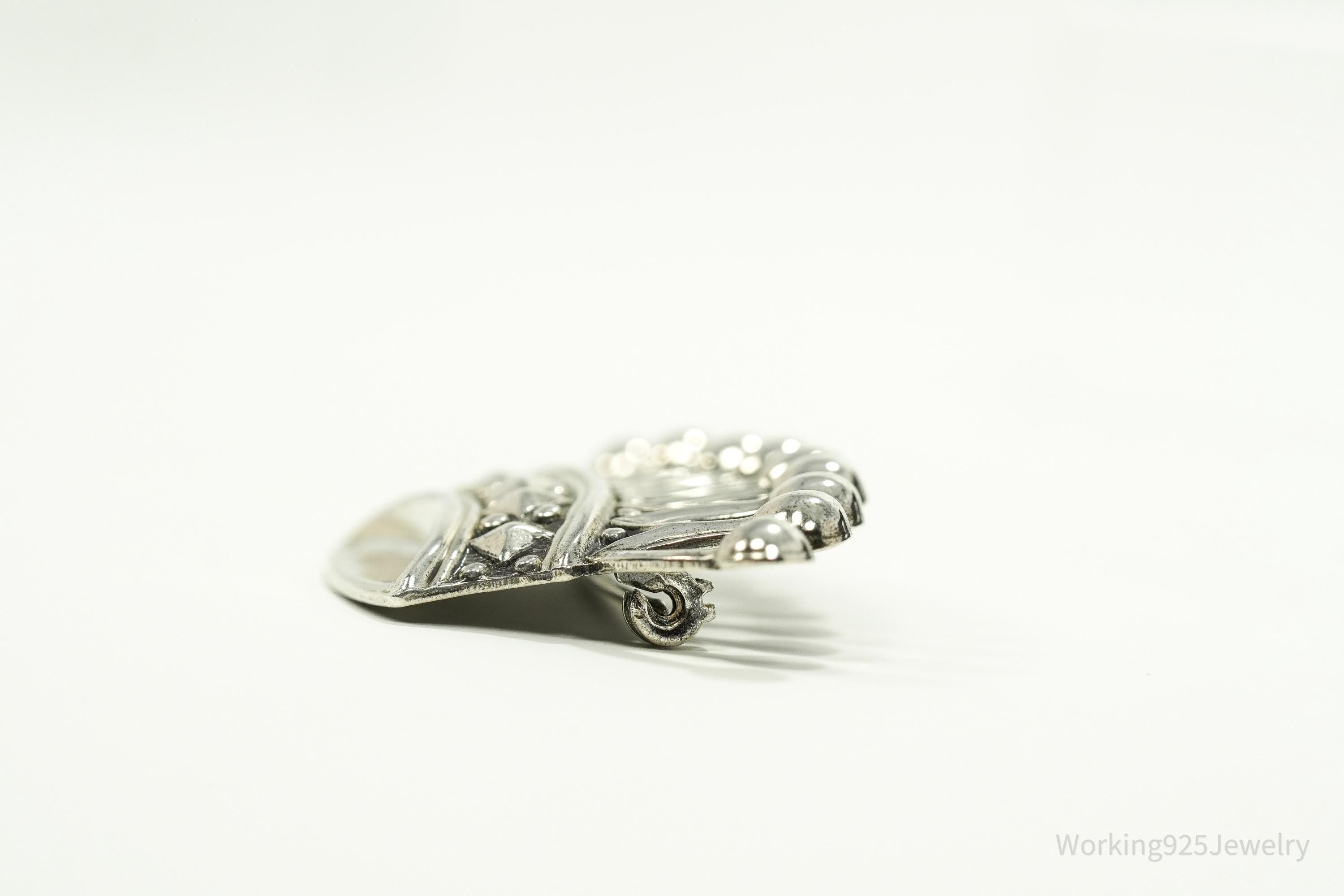 Large Antique Crown Sterling Silver Brooch Pin