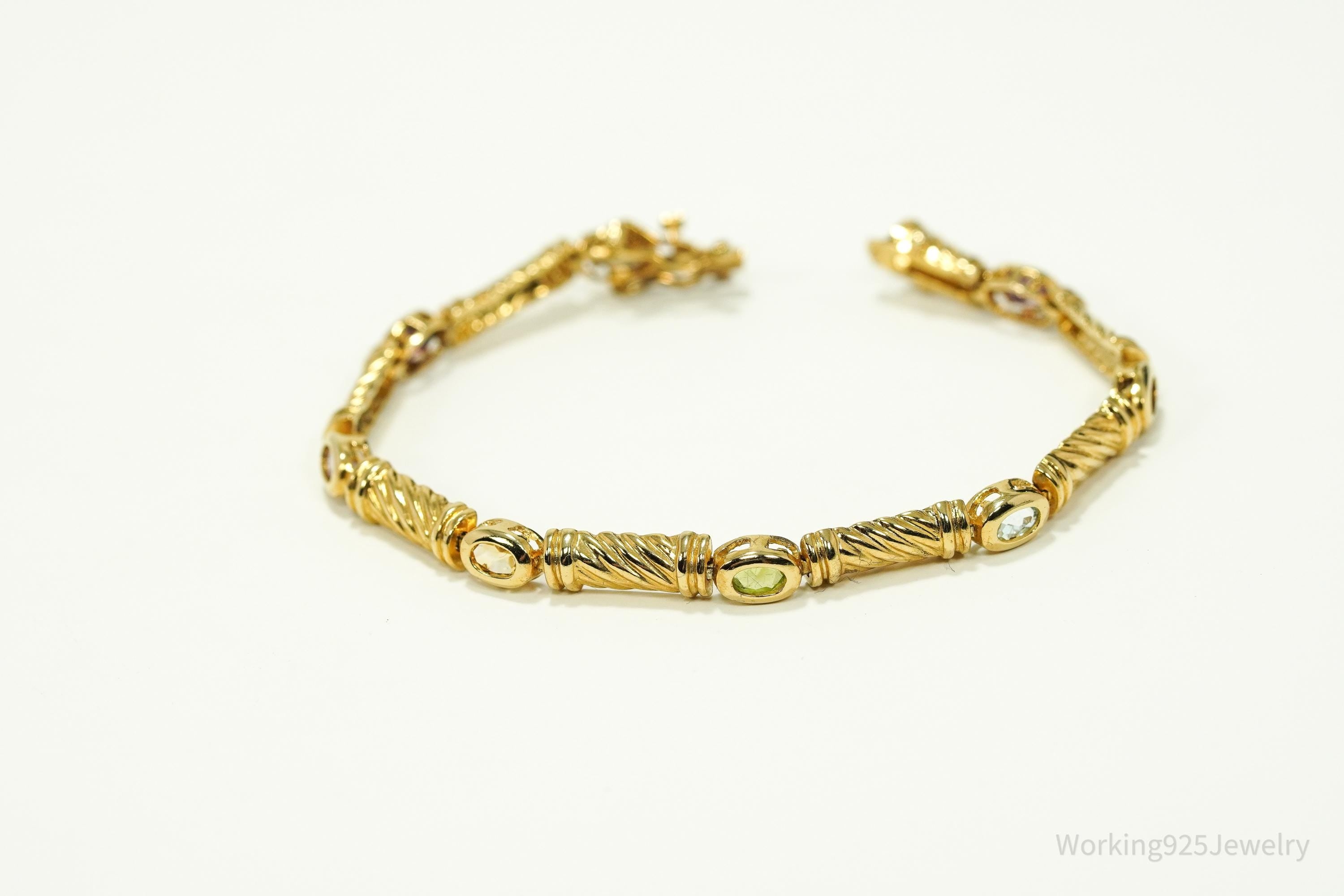 Vintage FAS Multi Gemstone Gold Over Sterling Silver Bracelet