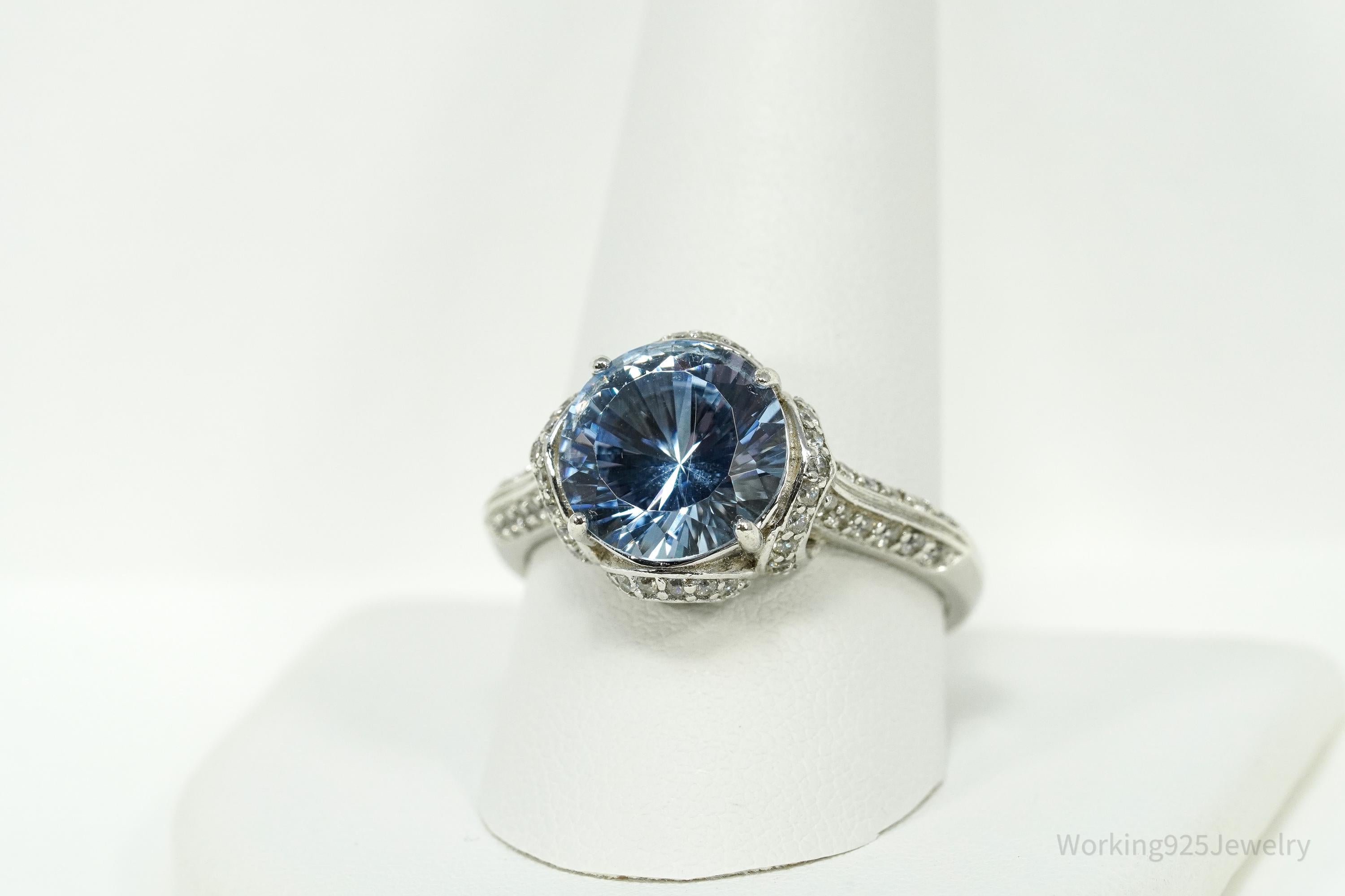 PAJ Blue And White Cubic Zirconia Sterling Silver Ring - Size 11