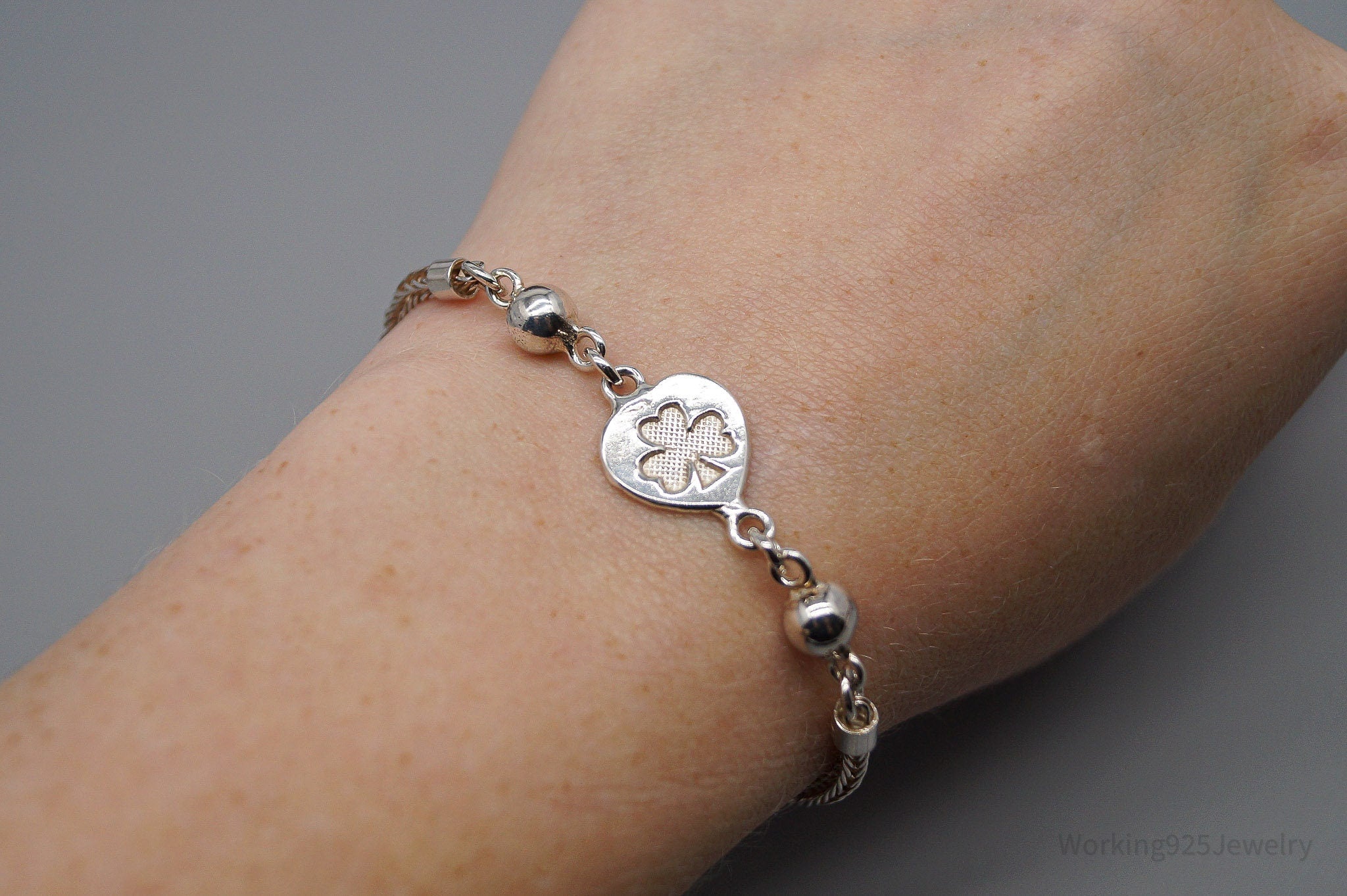 Vintage Three Leaf Clover 950 Silver Bracelet 7.25"