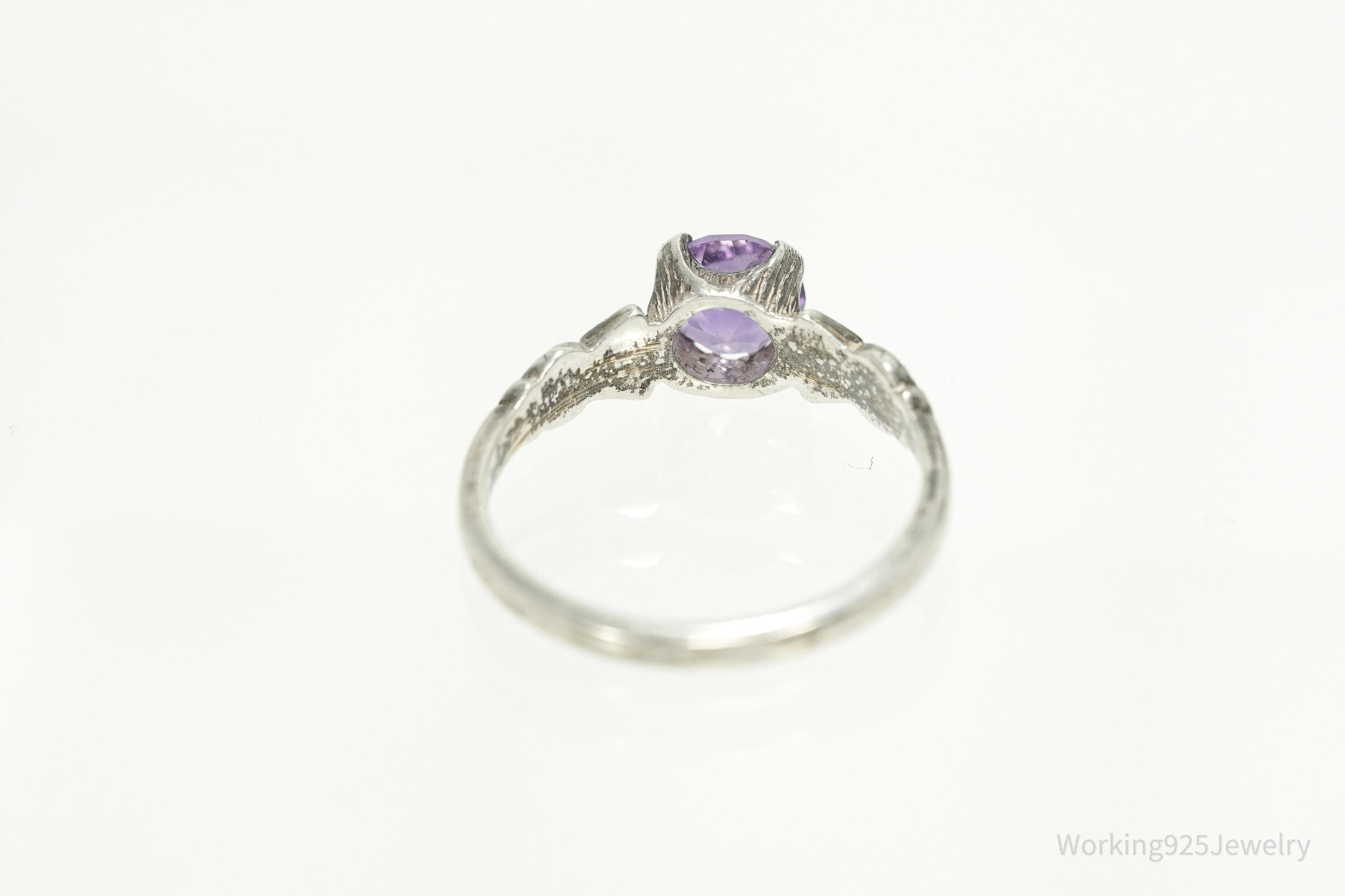Vintage Amethyst Scottish Thistle Sterling Silver Ring - Size 7