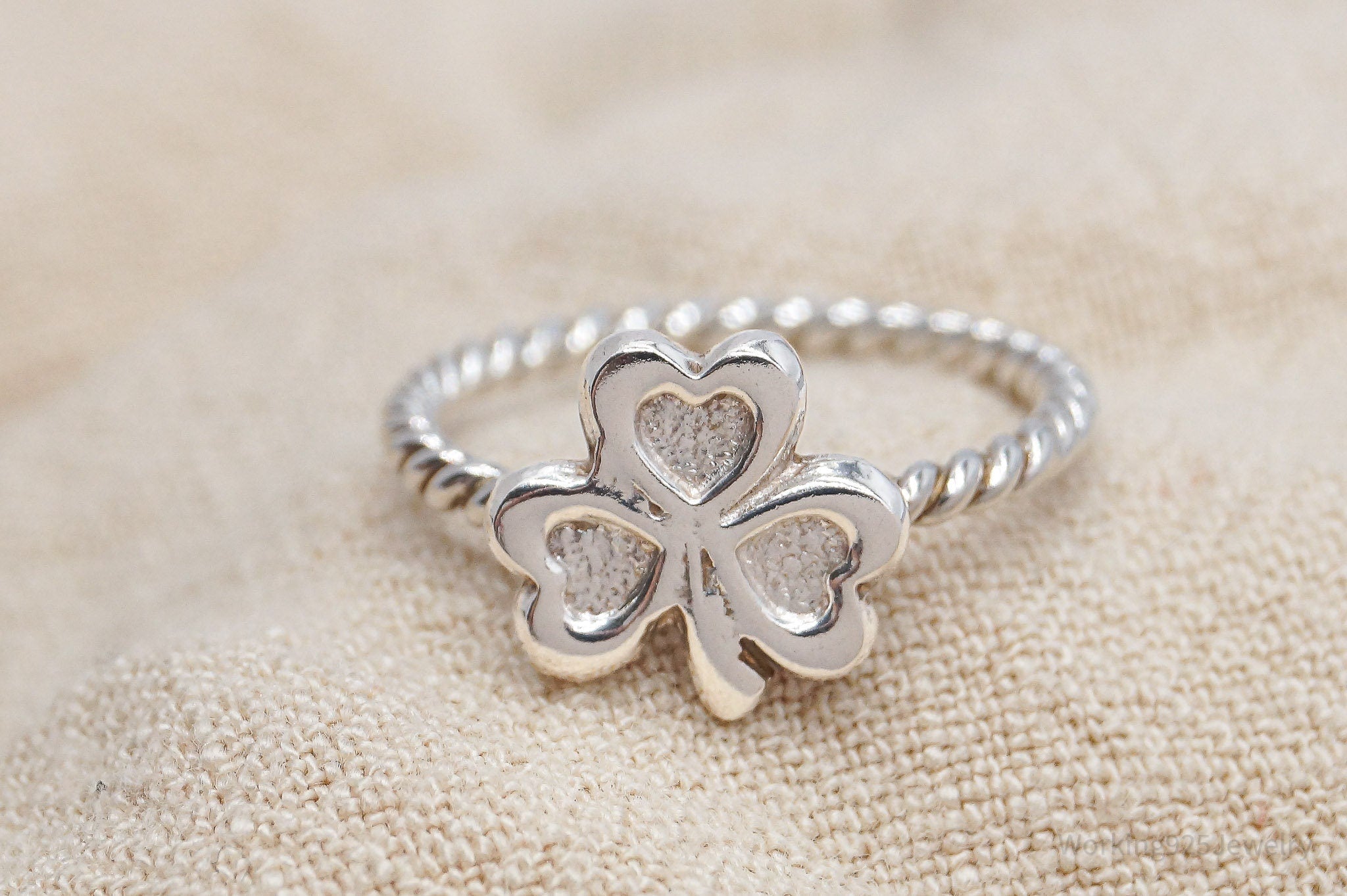Vintage Three Leaf Clover 950 Silver Ring - Size 6.25