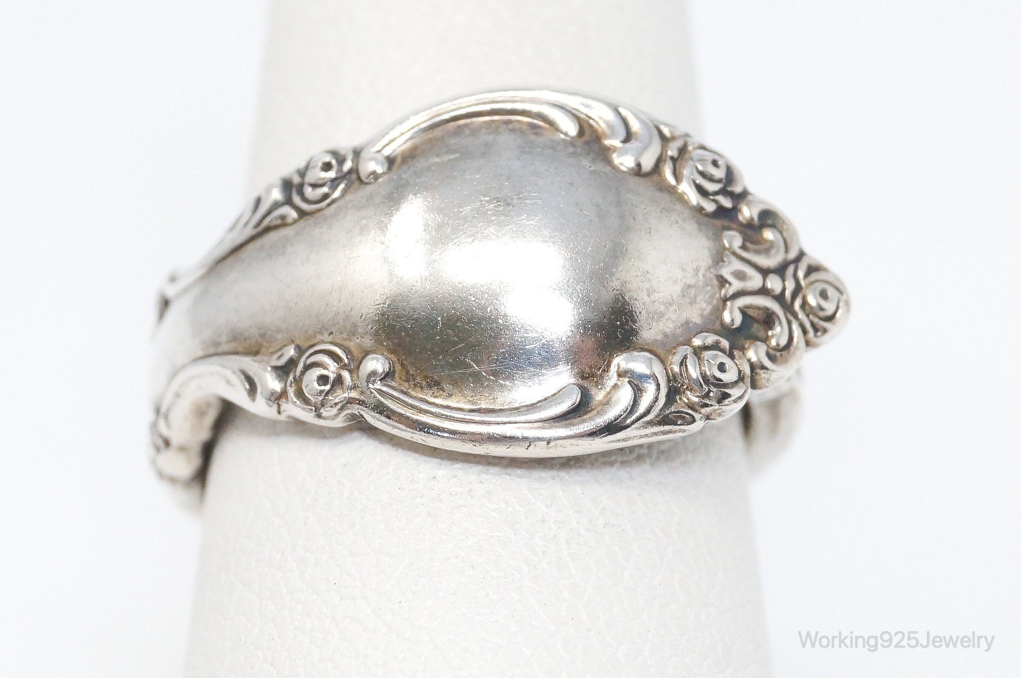 Vintage Oneida "Heirloom" Sterling Silver Floral Pattern Spoon Ring - Size 7.75