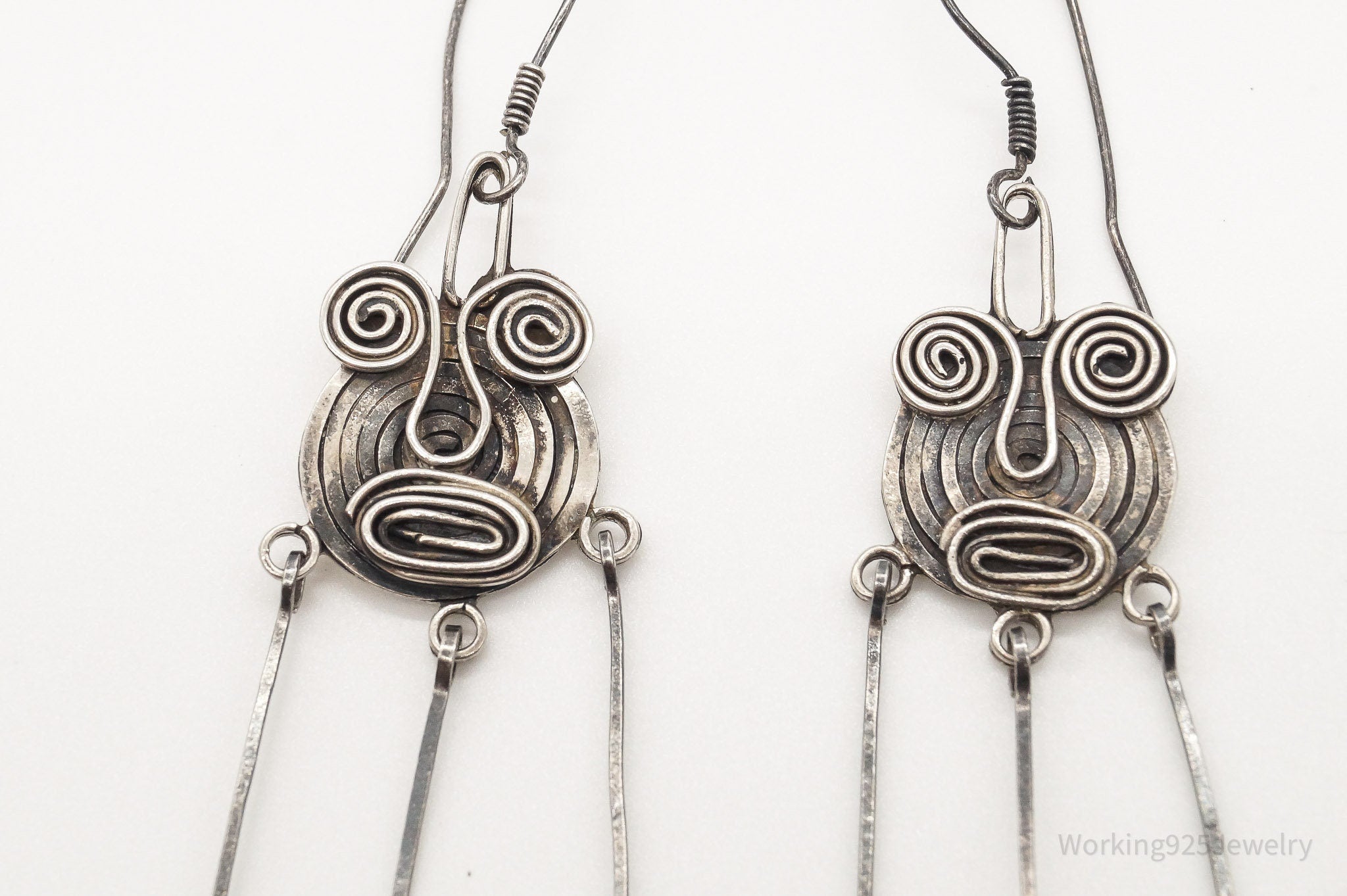 Vintage Mexico Modernist Faces Sterling Silver Earrings