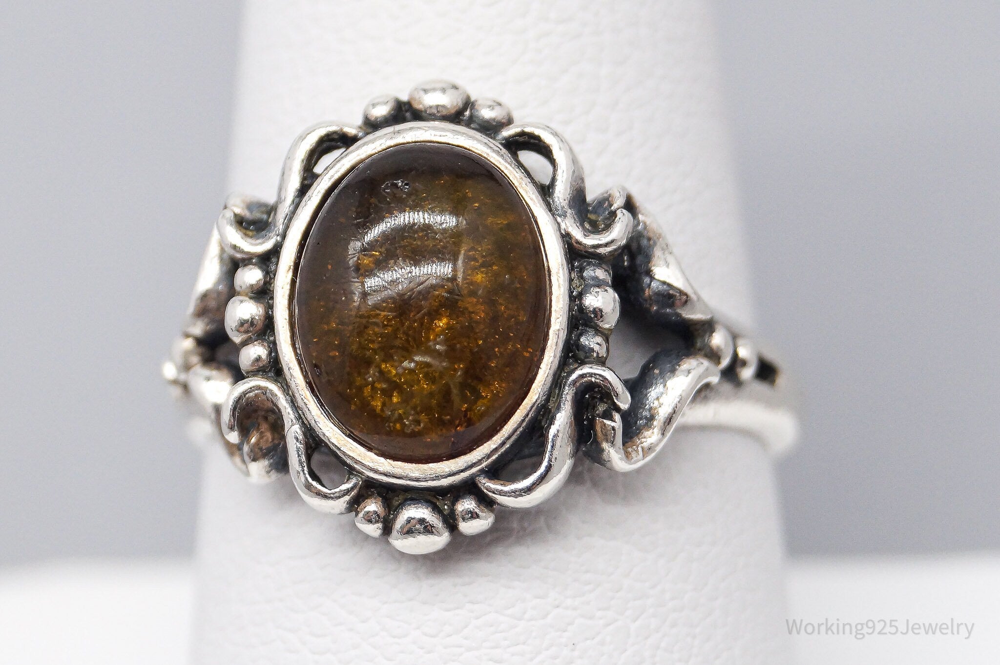 Vintage Amber Sterling Silver Ring Size 8.75