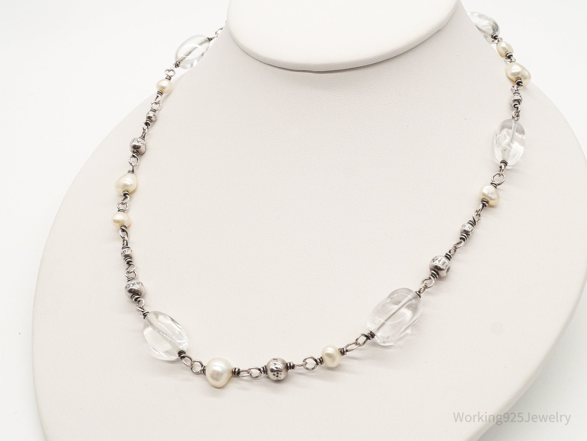 Vintage Retired Silpada Pearl Crystal Quartz Sterling Silver Necklace