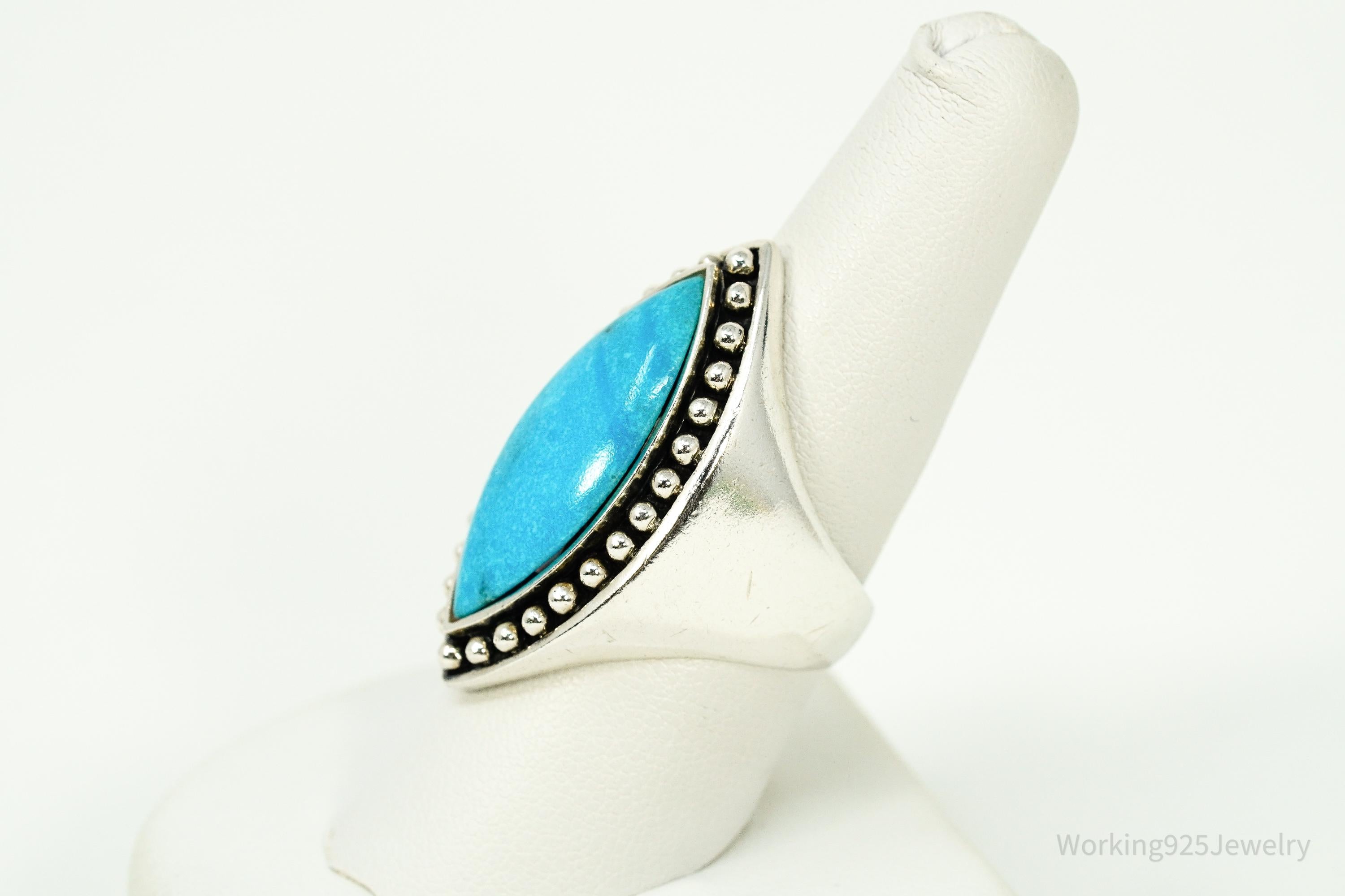 Vintage Designer SX Large Turquoise Sterling Silver Ring - Size 8.25