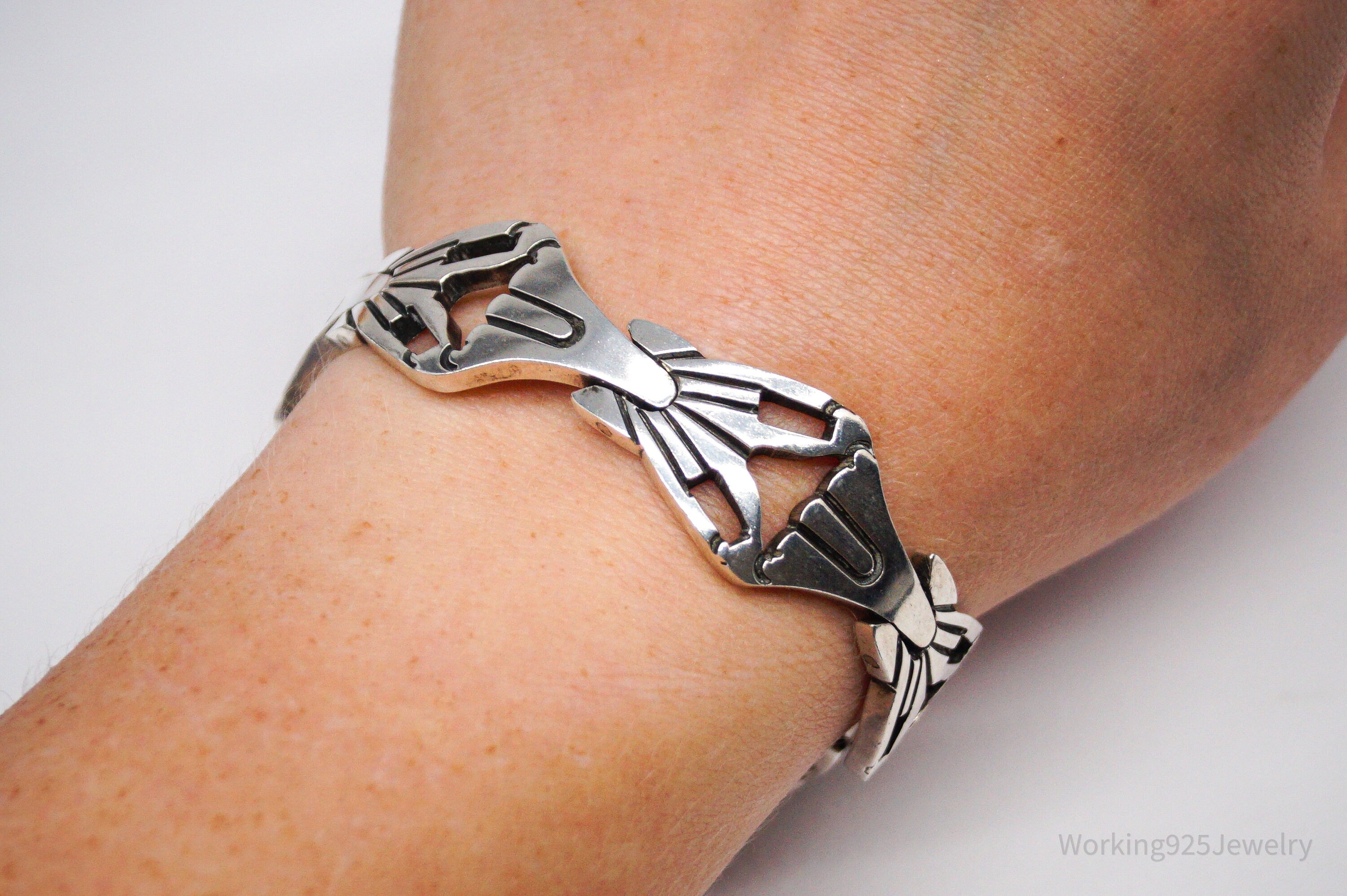 Vintage Mexico Modernist Sterling Silver Bracelet - 6.75"