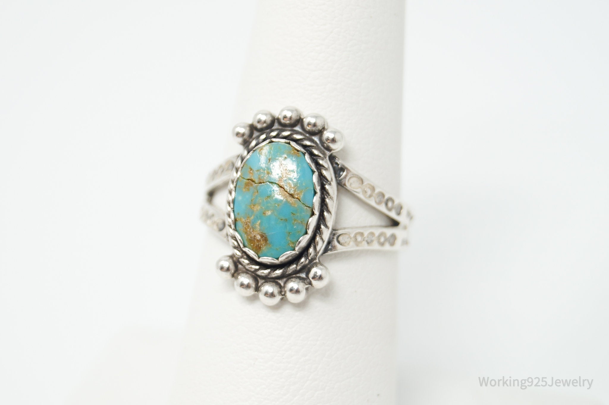 Vintage Southwestern Style Turquoise Sterling Silver Ring - Sz 6.75