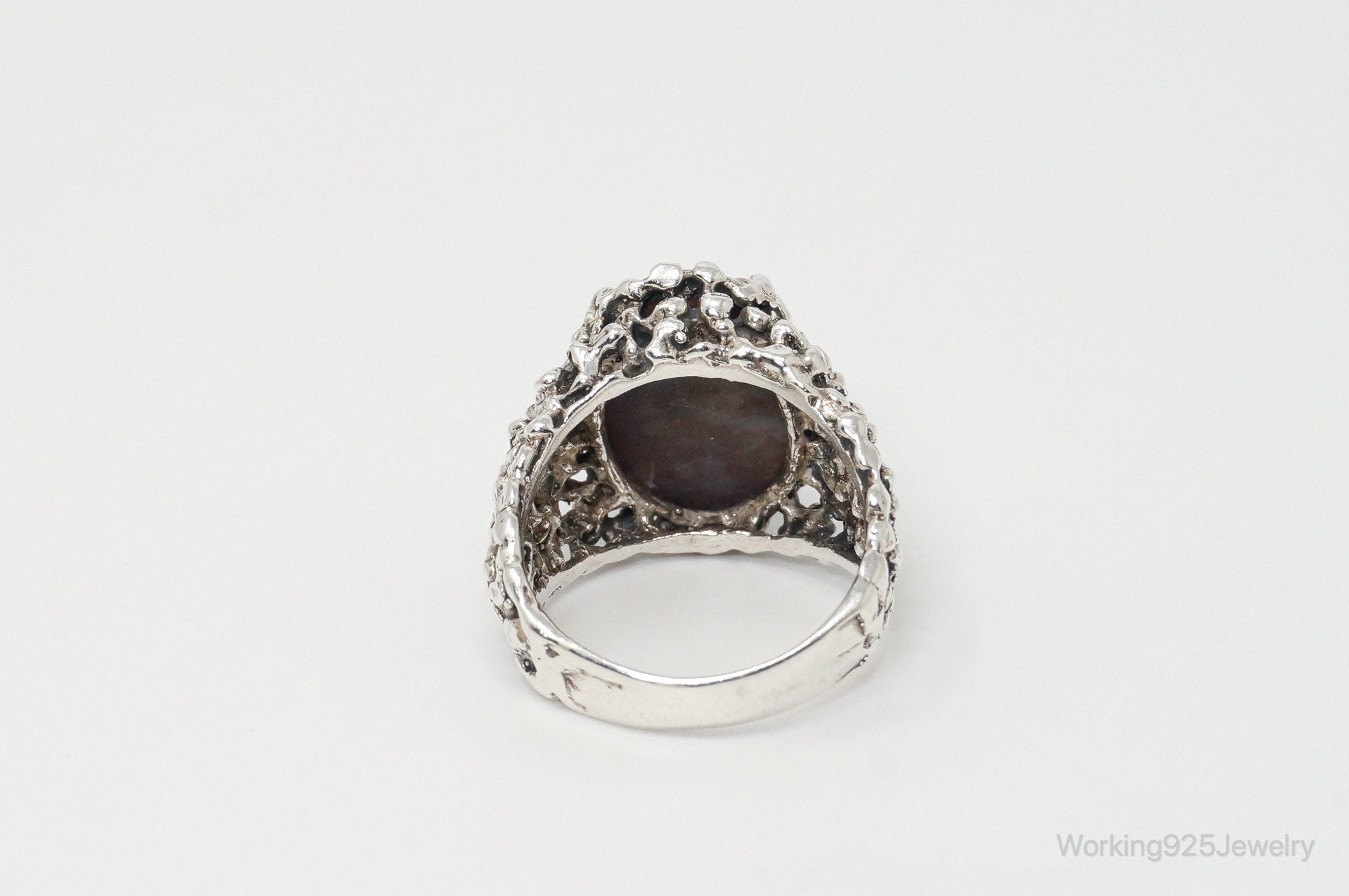 Vintage Unique Jasper Brutalist Sterling Silver Ring - Sz 10.75