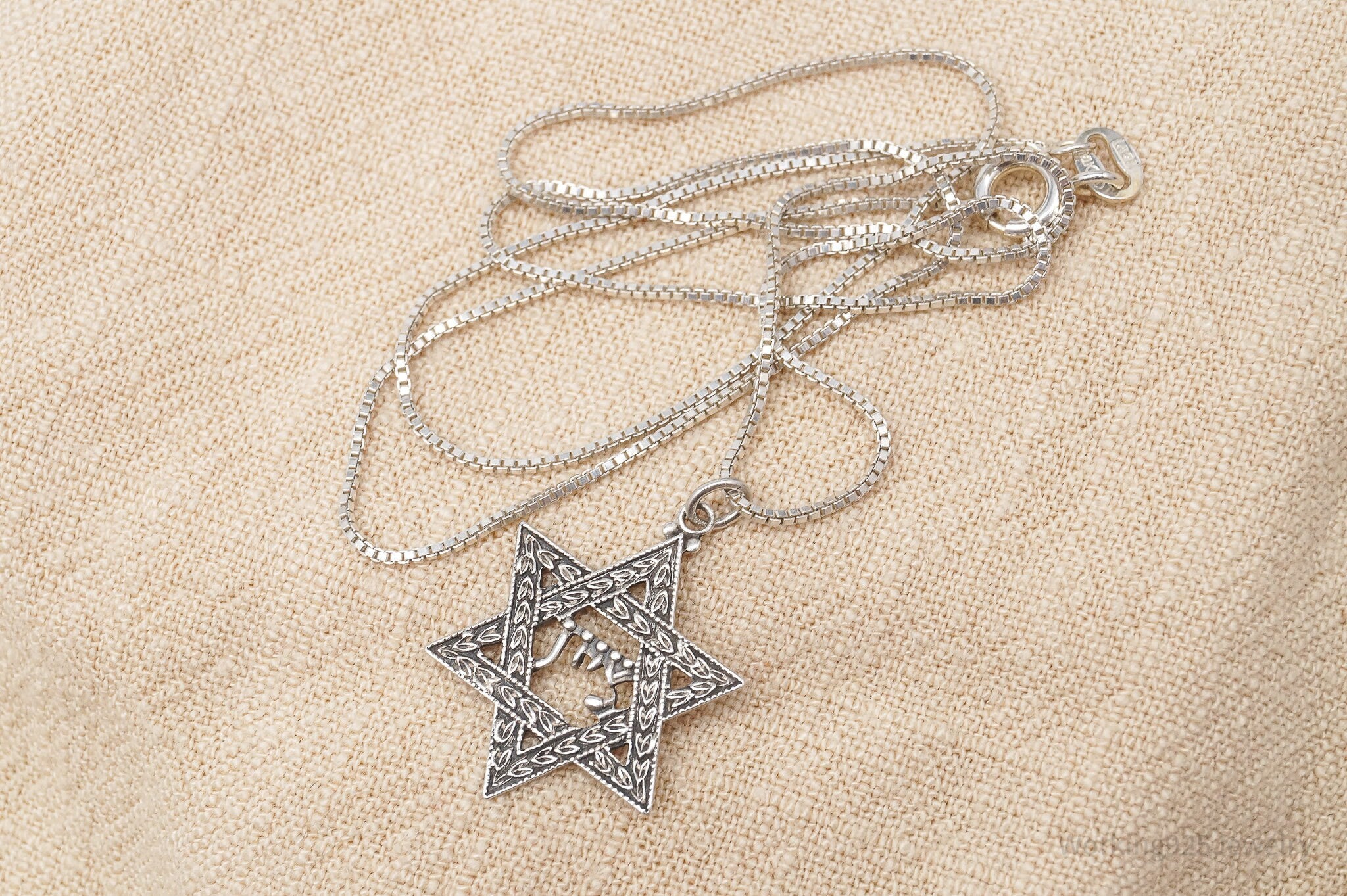 Vintage Beau Star Of David Sterling Silver Necklace 18"