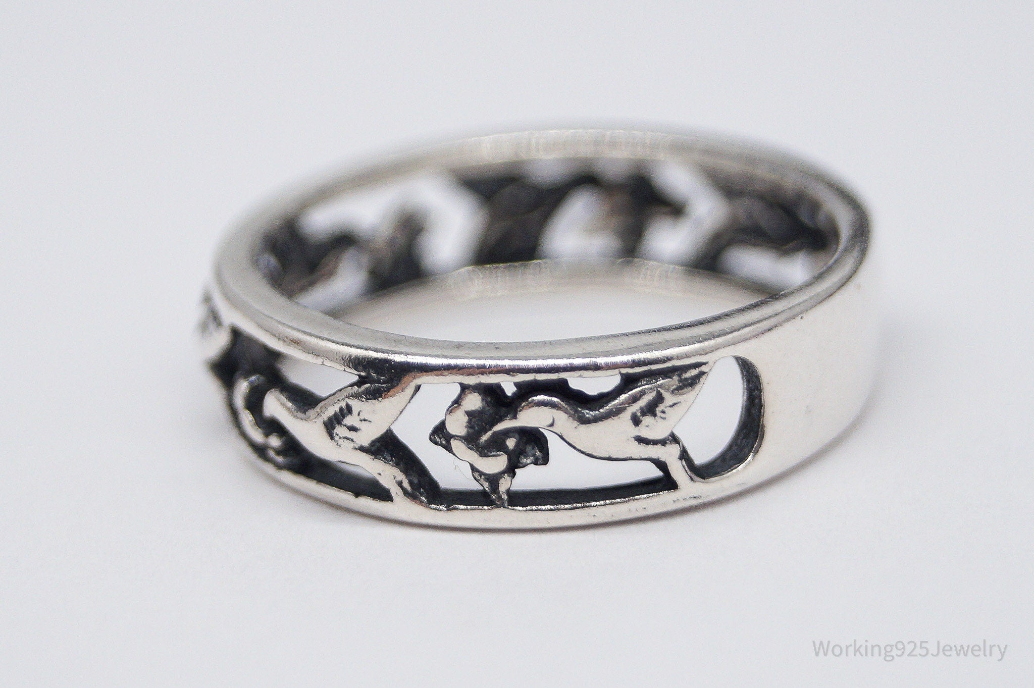 Vintage Humming Birds Sterling Silver Band Ring - Size 7.75