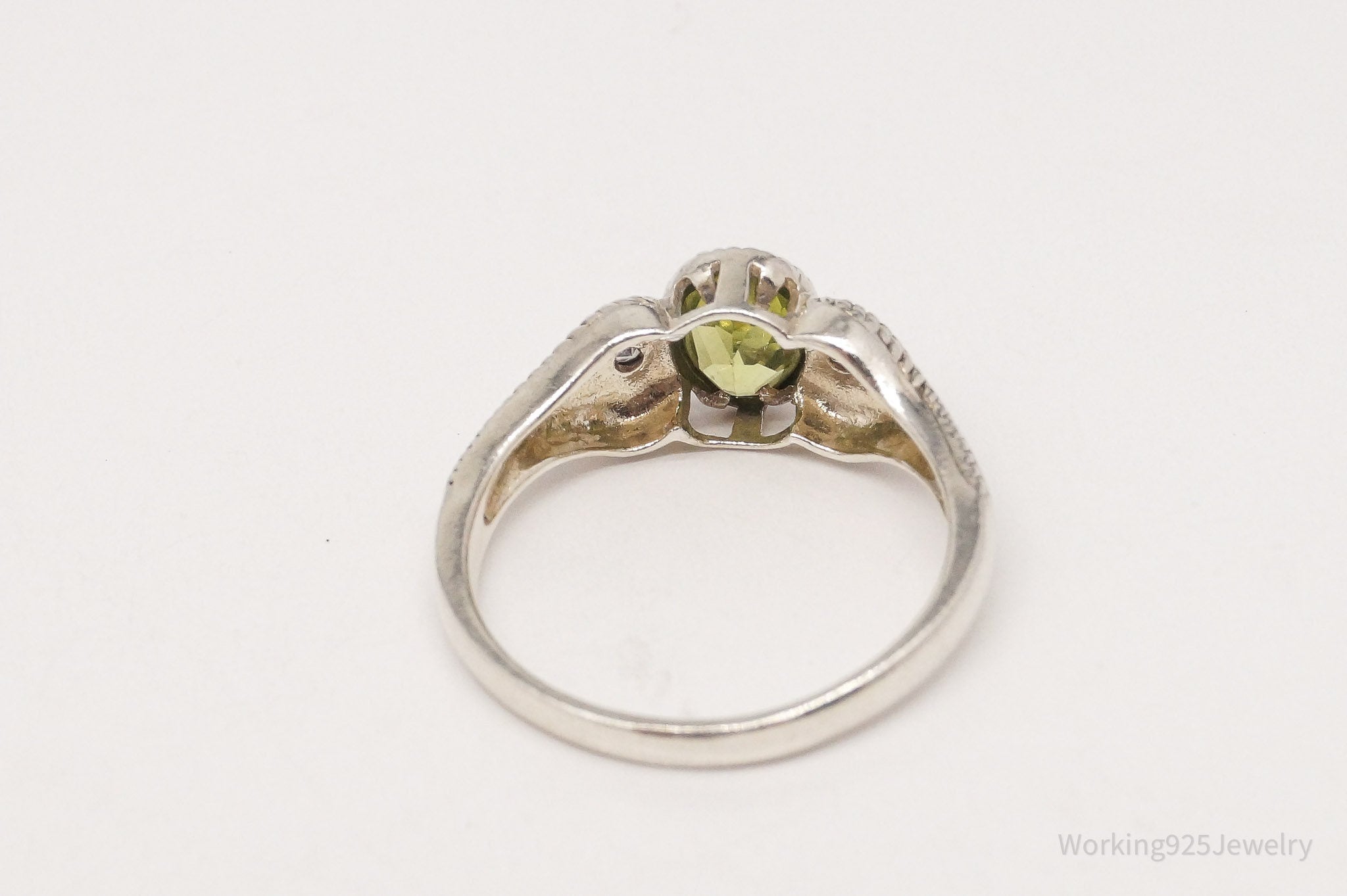 Vintage Designer Peridot & White Topaz Sterling Silver Ring - Size 8.75