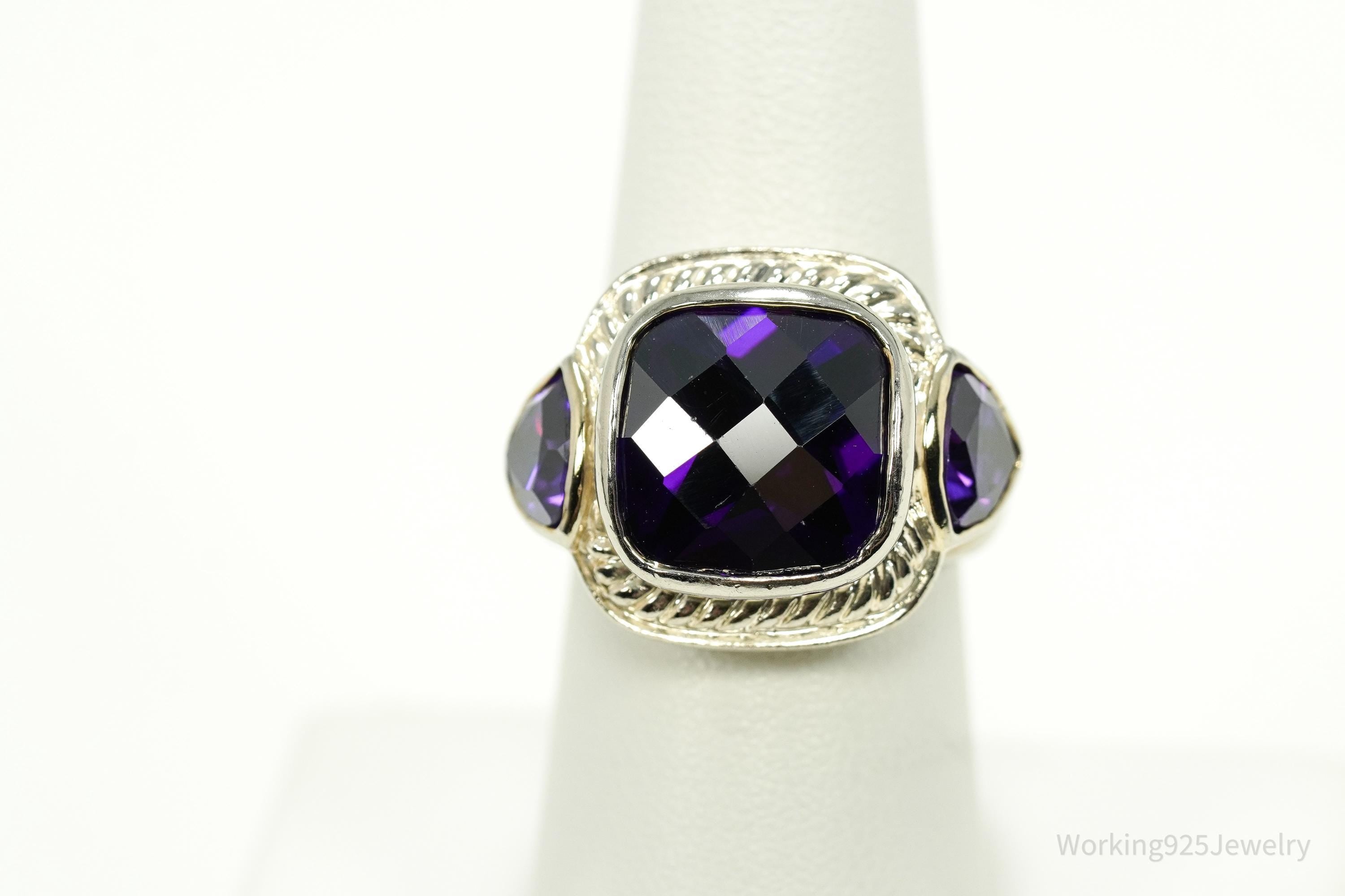 Vintage Purple Amethyst Sterling Silver Ring - Size 7.25