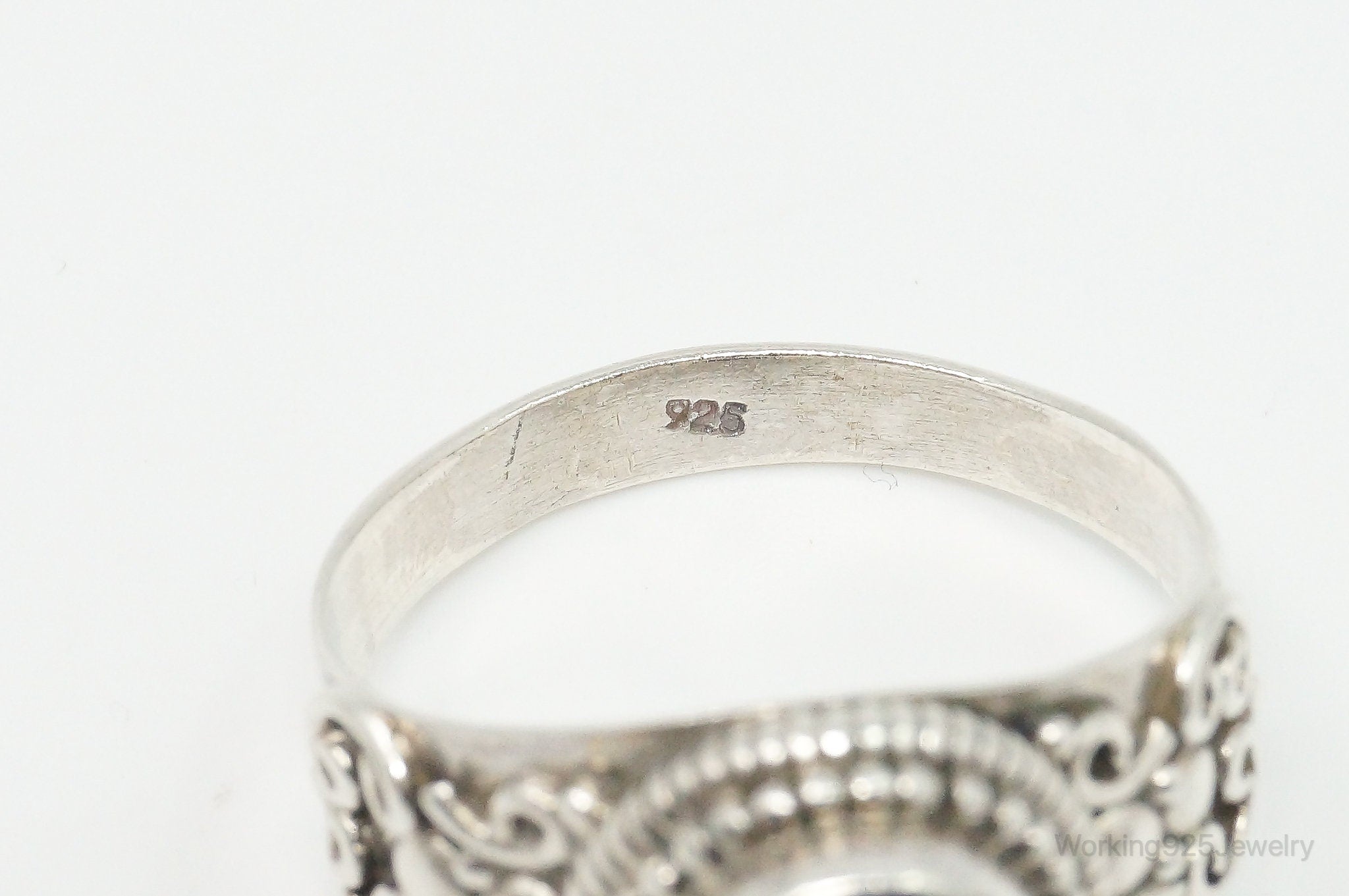 Vintage Dark Blue Gemstone Bali Style Sterling Silver Ring Size 10