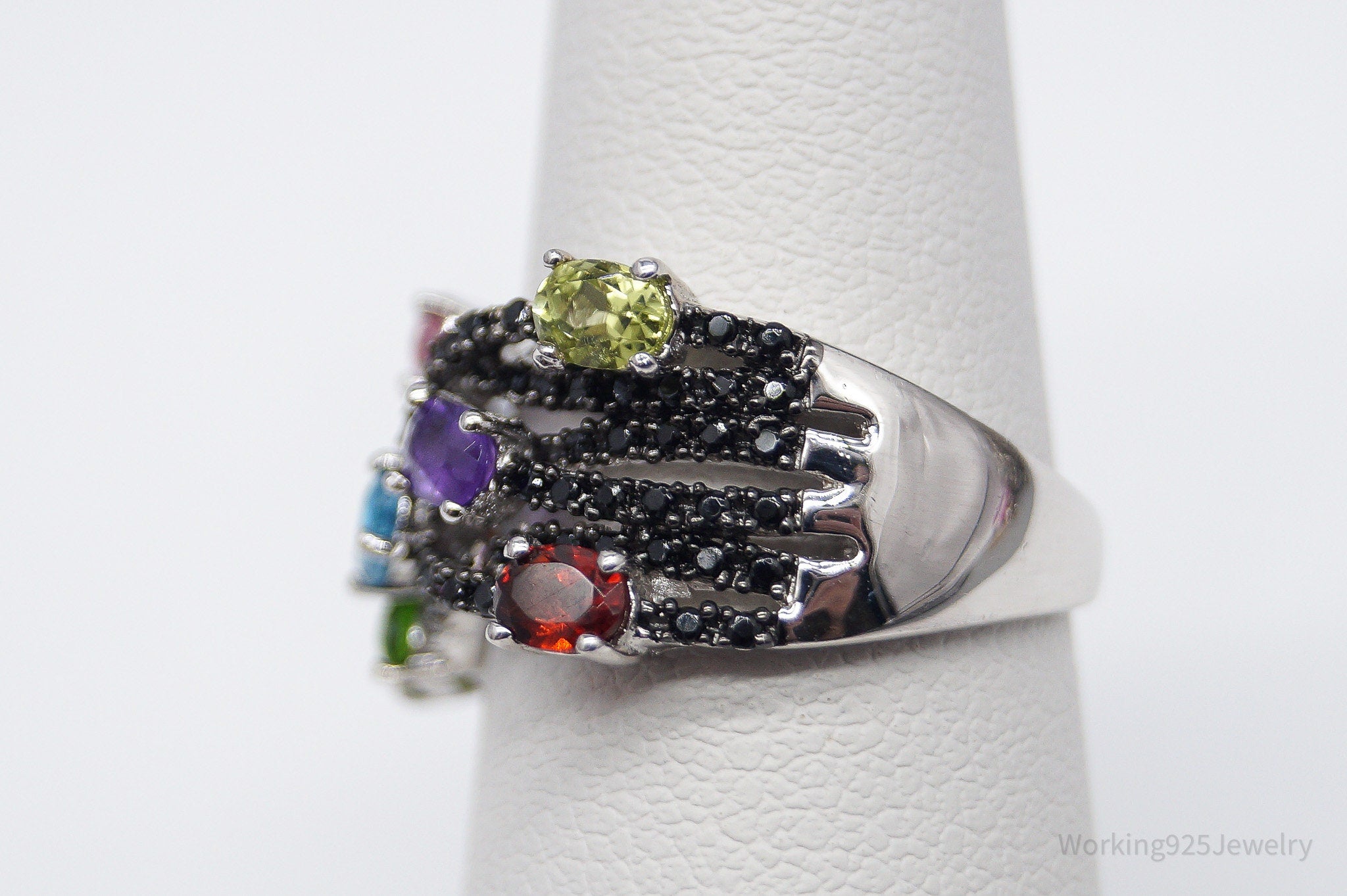 Multi Gemstone Sterling Silver Ring - Size 6