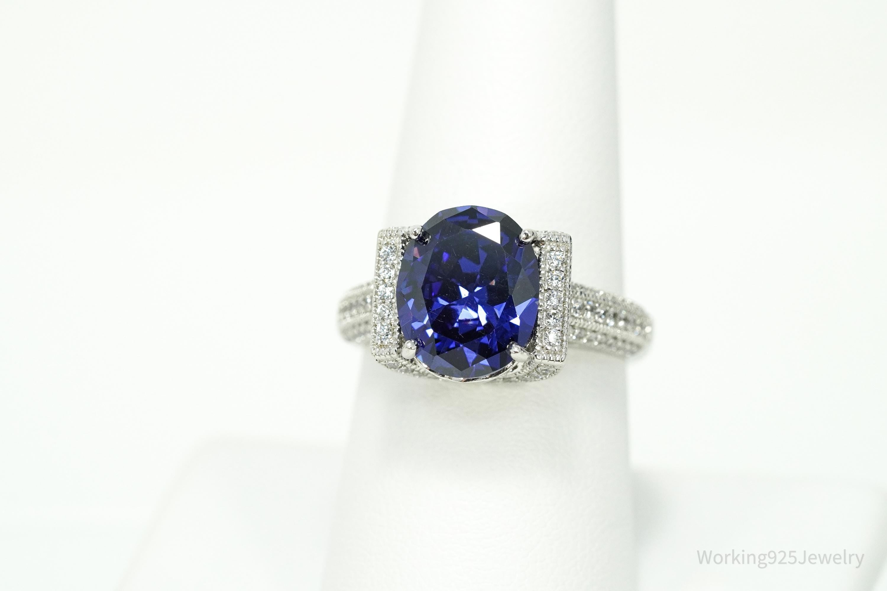 Vanna K Tanzanite Blue And White Cubic Zirconia Platineve Sterling Silver Ring - Size 8