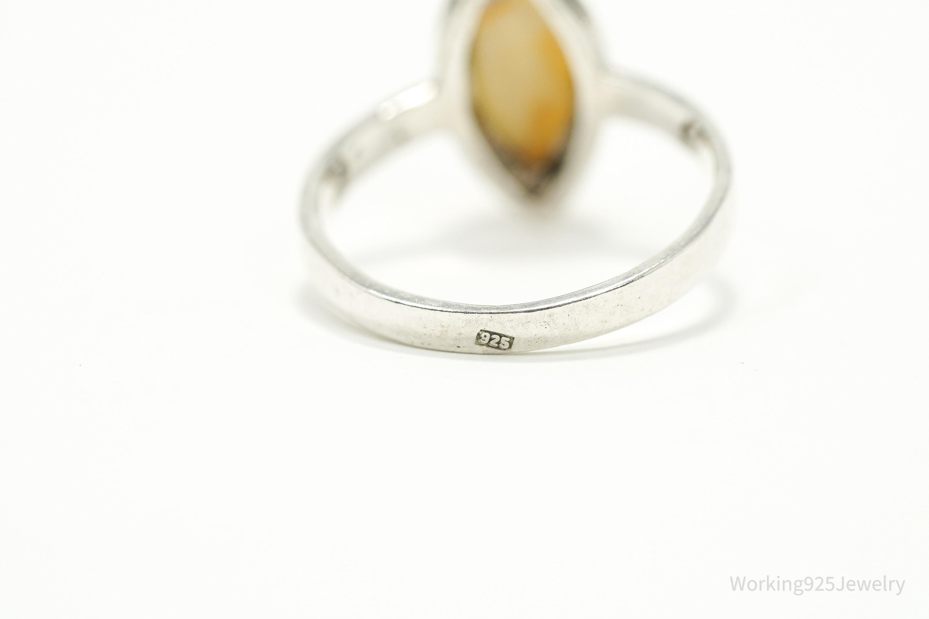 Vintage Yellow Amber Sterling Silver Ring - Size 8