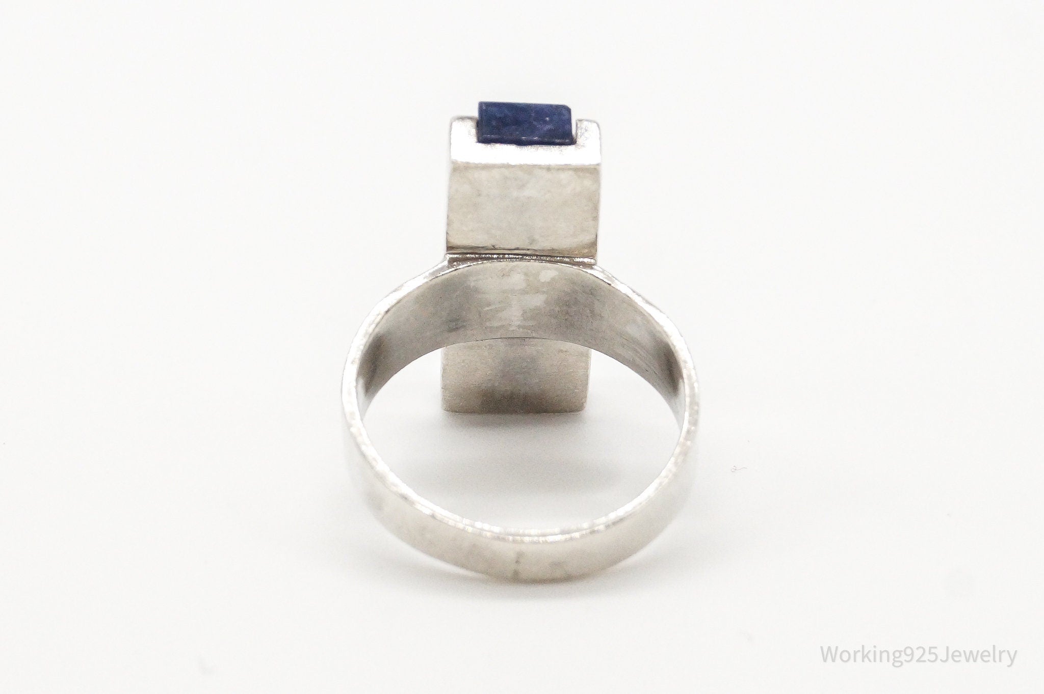 Vintage Modernist Sodalite Sterling Silver Ring - Size 6.5