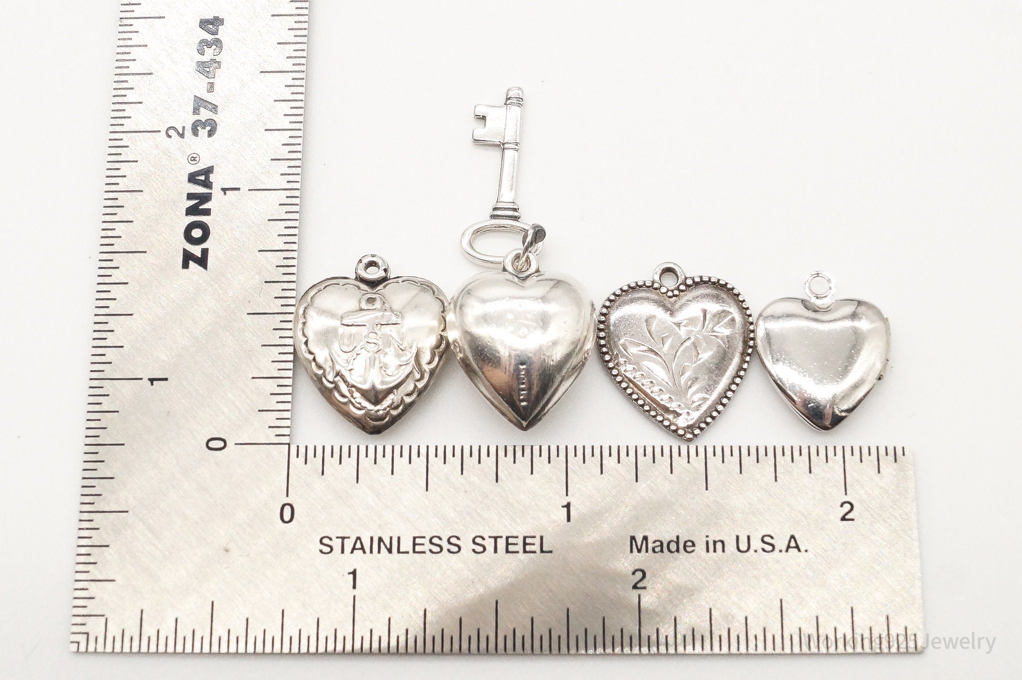 Antique Puffy Hearts Sterling Silver Charms Set Lot