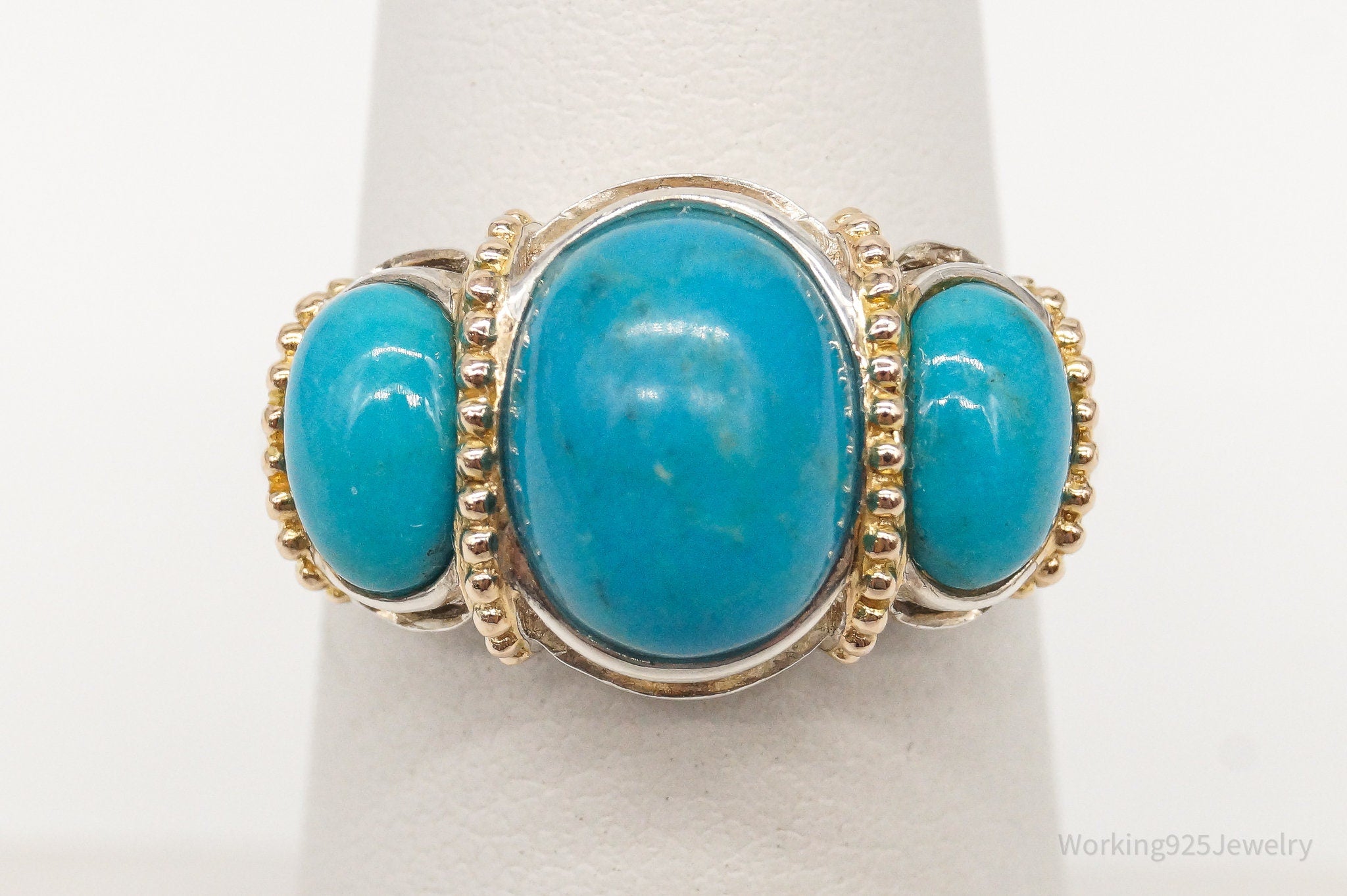 Vintage Turquoise Gold Vermeil Sterling Silver Ring - Size 6