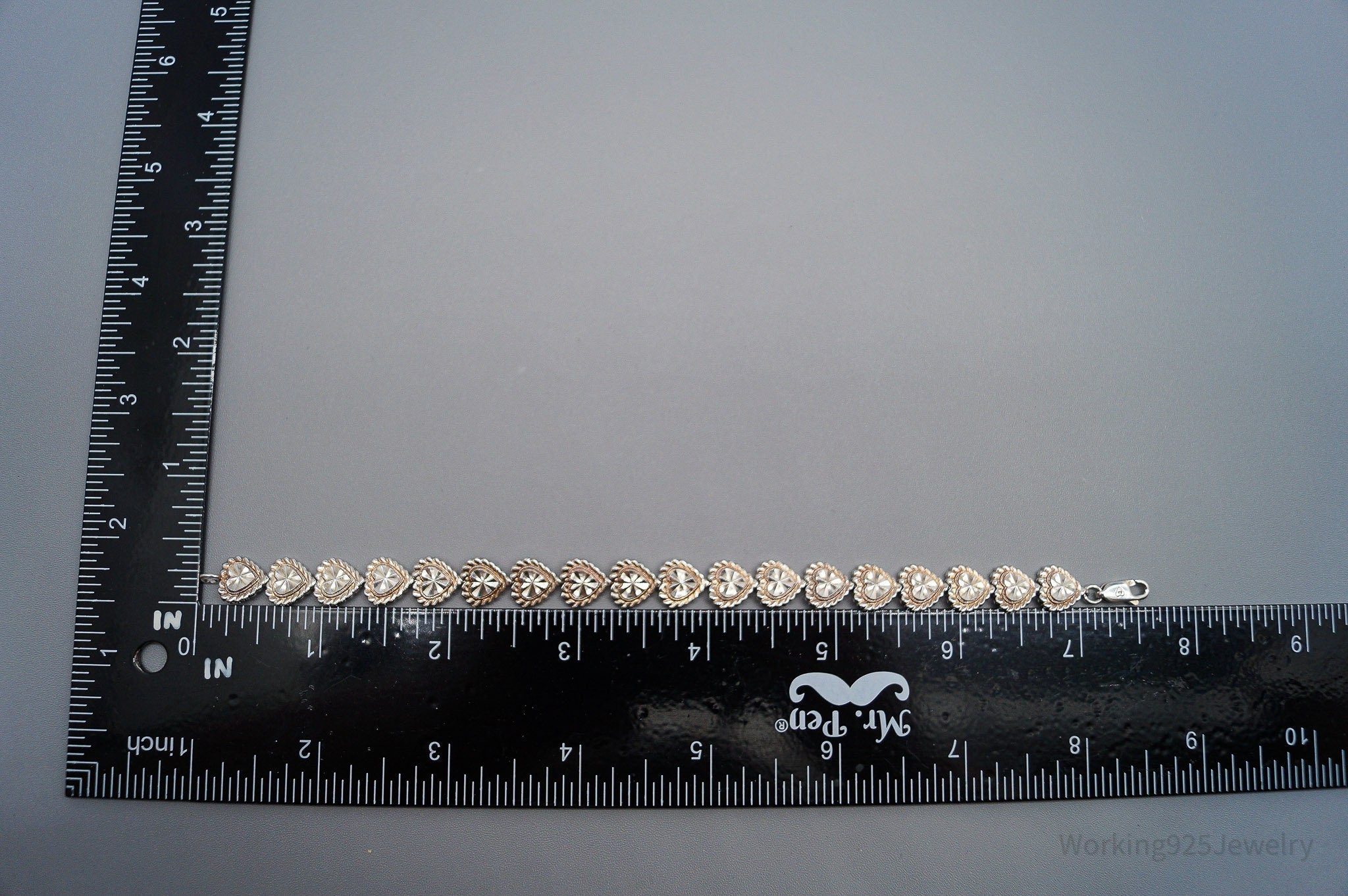 Vintage Designer Beverly Hills Silver Hearts Sterling Silver Bracelet 7 5/8"