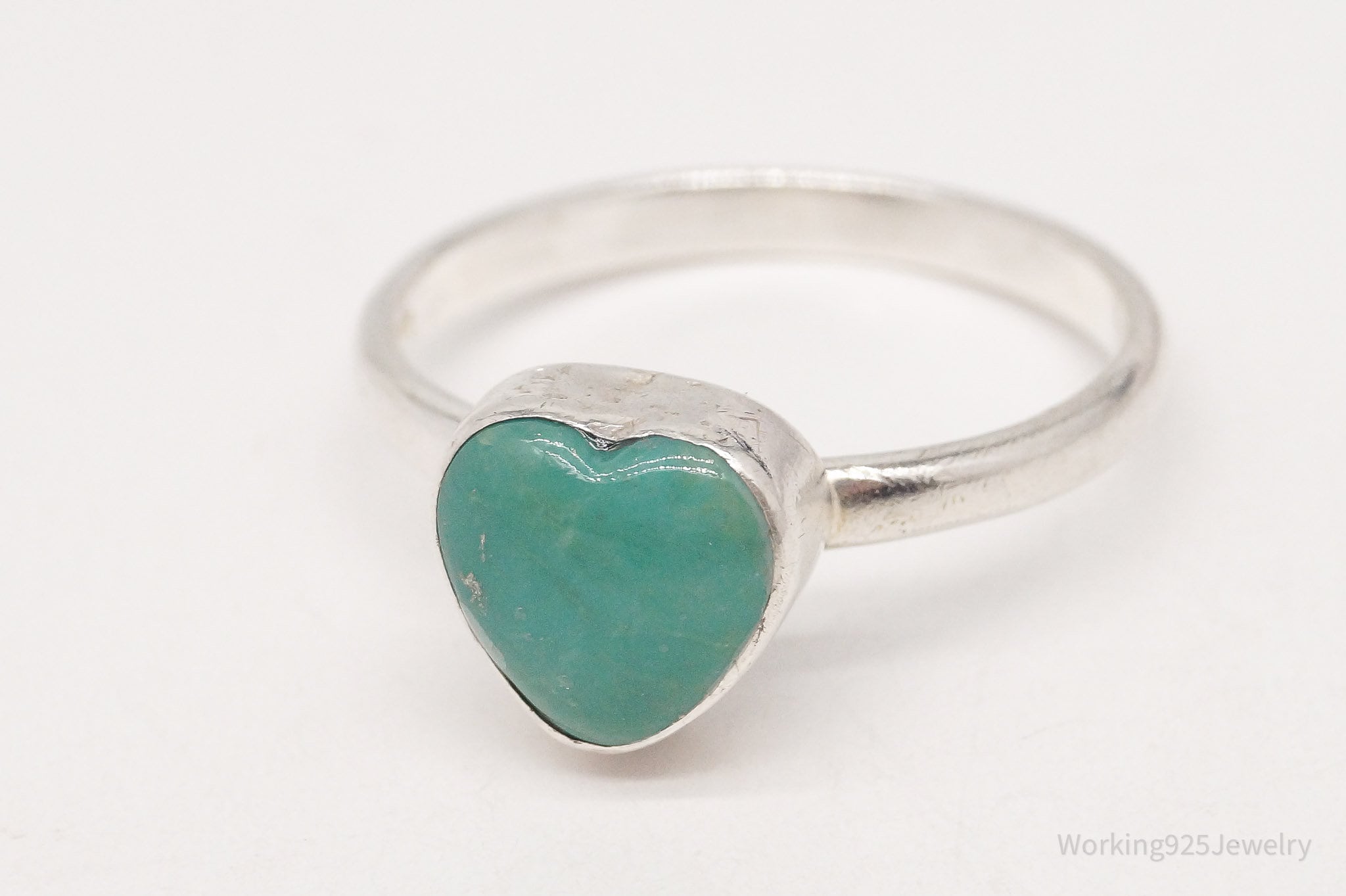 Vintage Turquoise Heart Sterling Silver Ring - Size 8