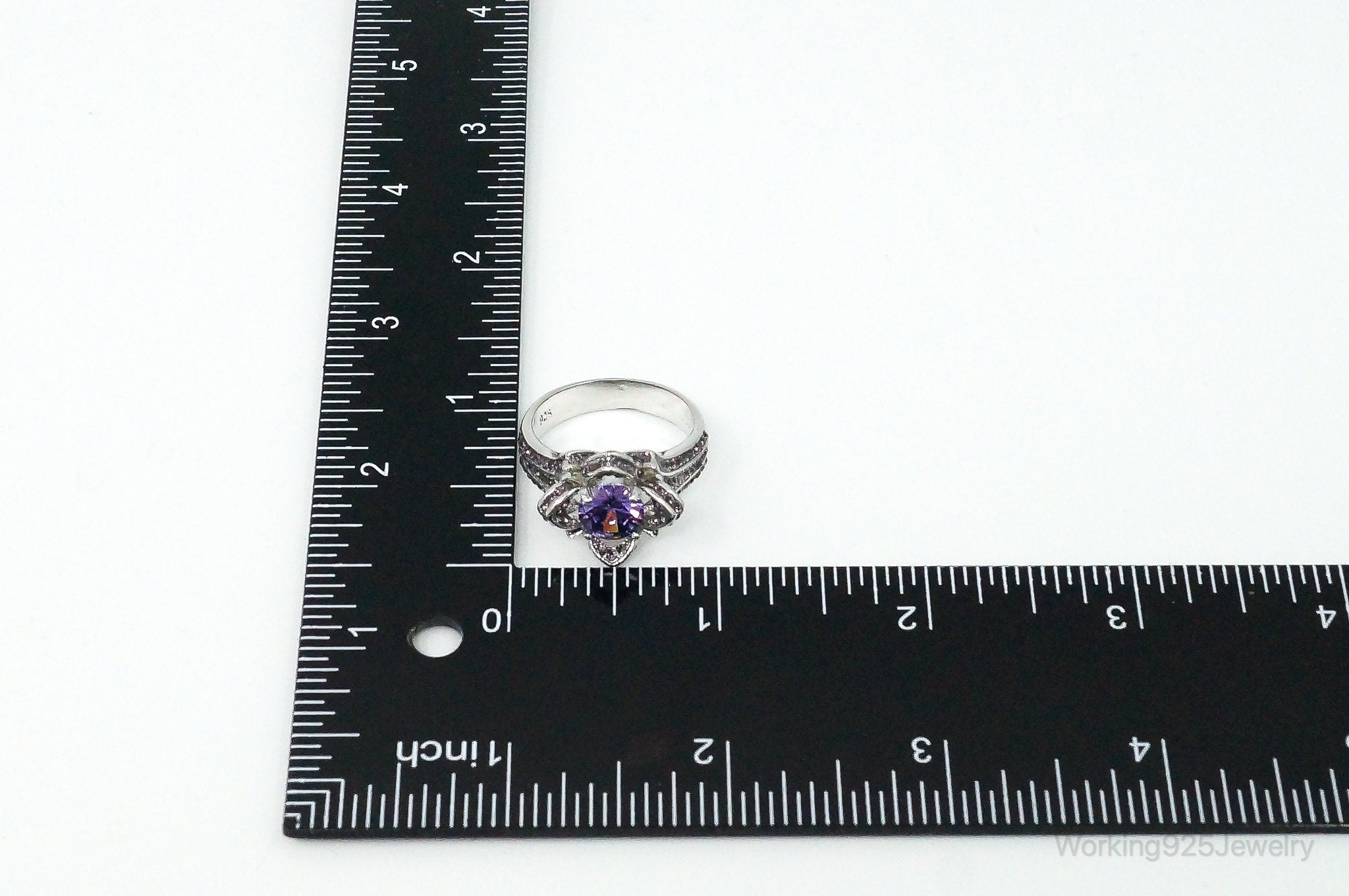 Vintage Purple Cubic Zirconia Amethyst Sterling Silver Ring - Size 10