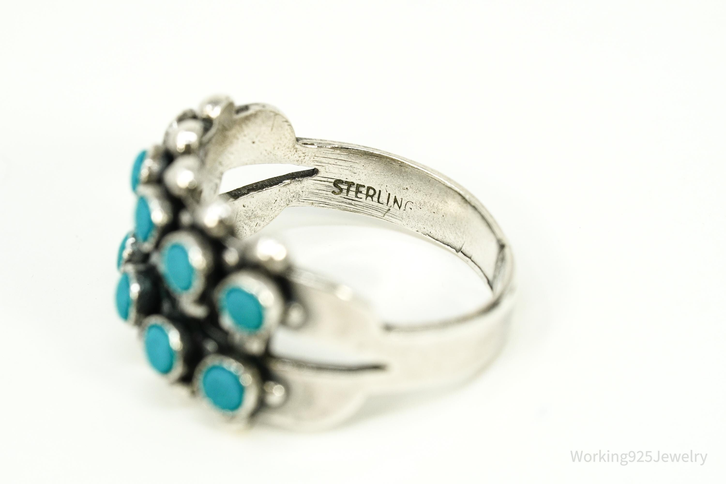 Vintage Handmade Native American Turquoise Sterling Silver Ring - Size 7.25