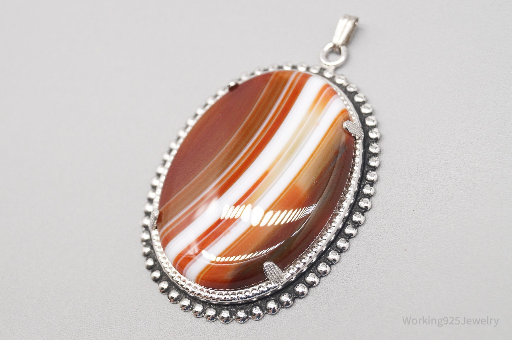 Vintage Large Red Lace Agate Sterling Silver Pendant