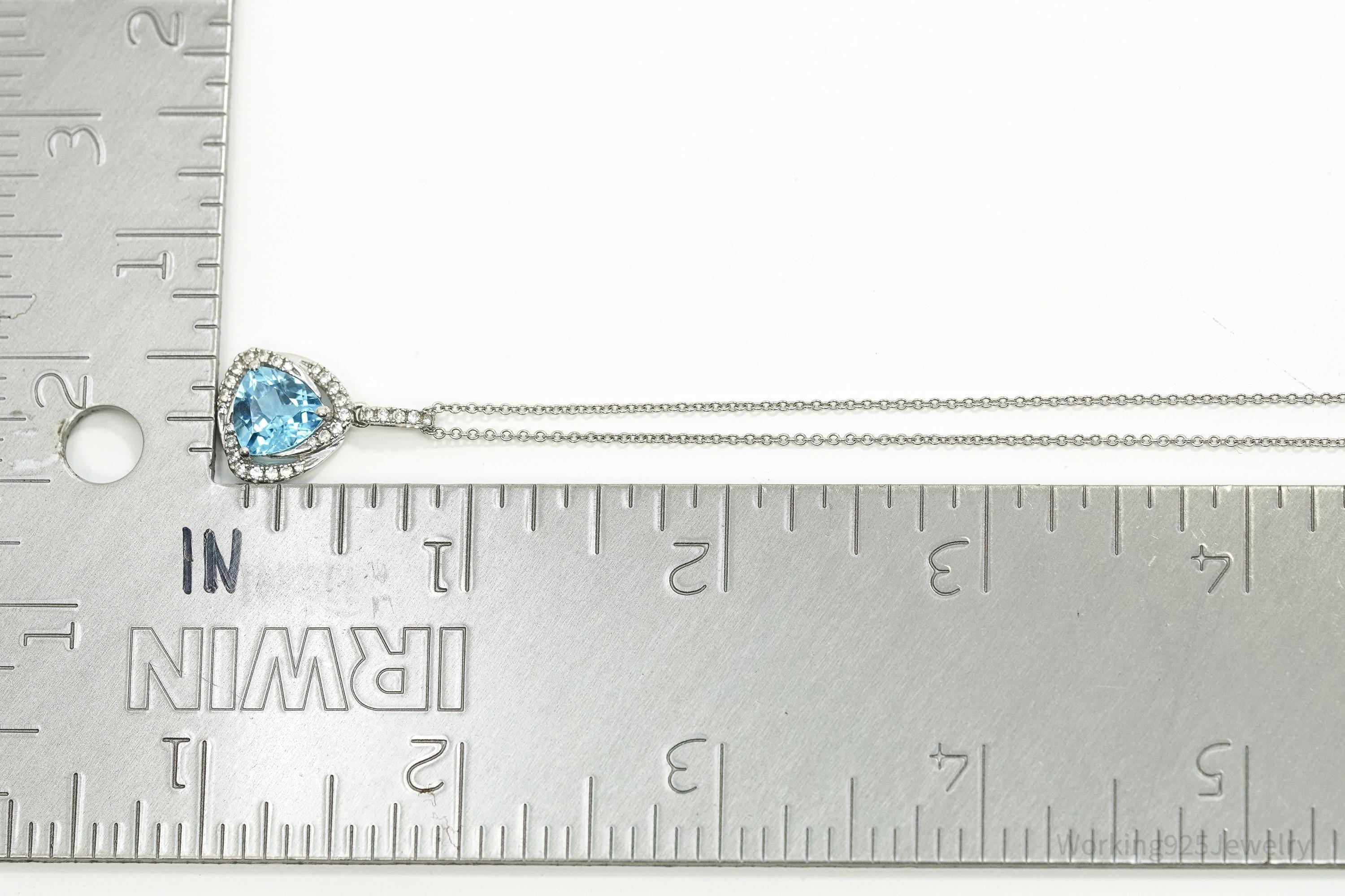 Vintage Blue Topaz & Cubic Zirconia Sterling Silver Necklace 18"