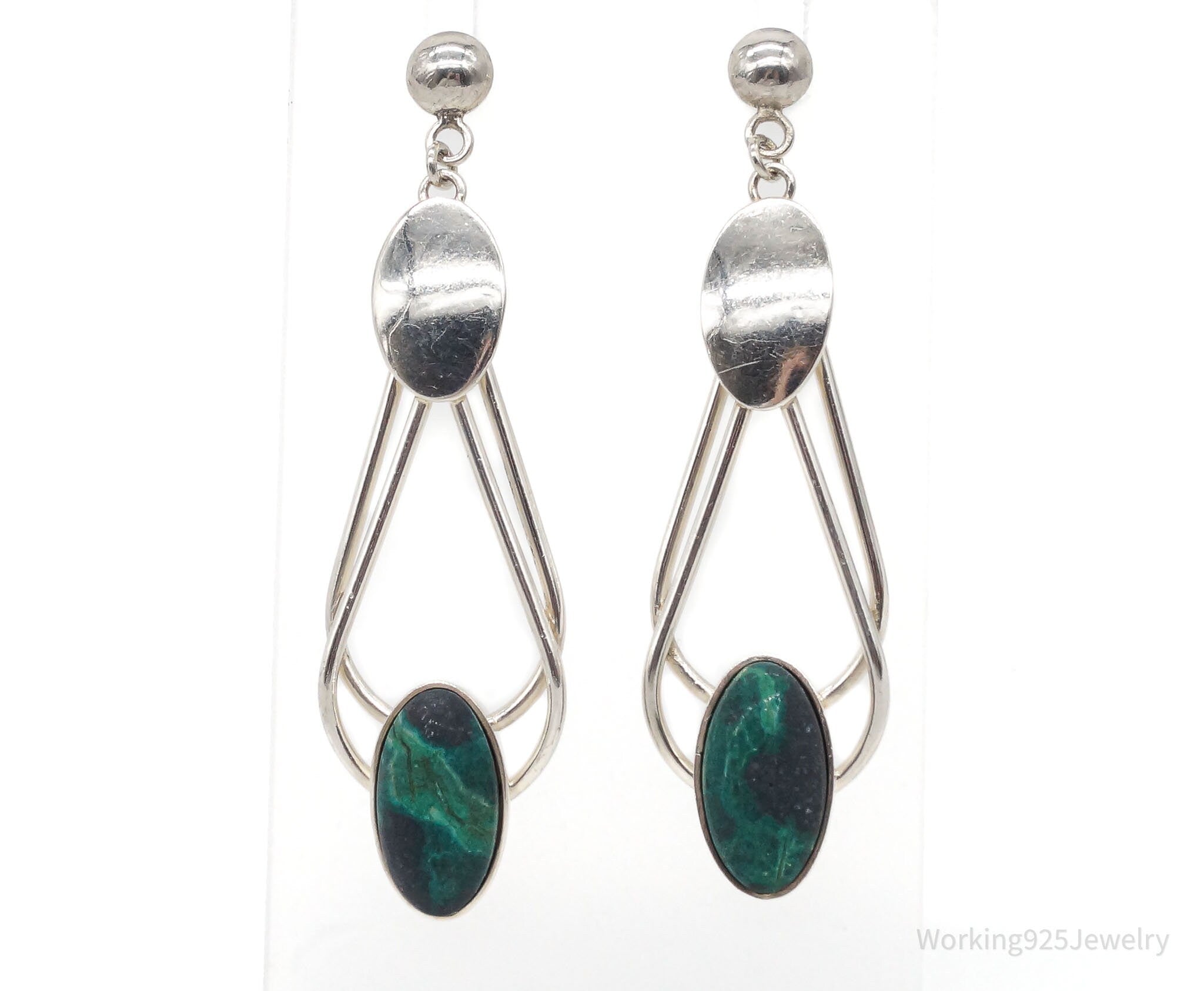 Vintage Peru Chrysocolla Sterling Silver Earrings