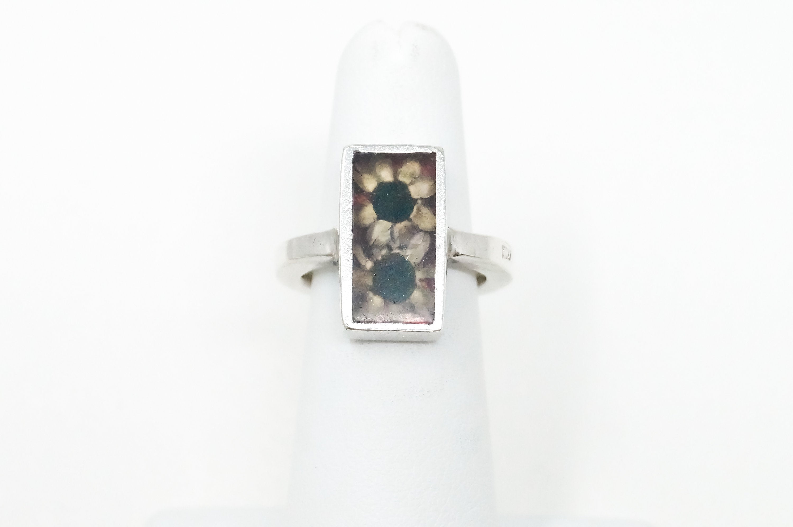 Vintage English Flower In Glass Sterling Silver Ring - Sz 5.5 -798472285