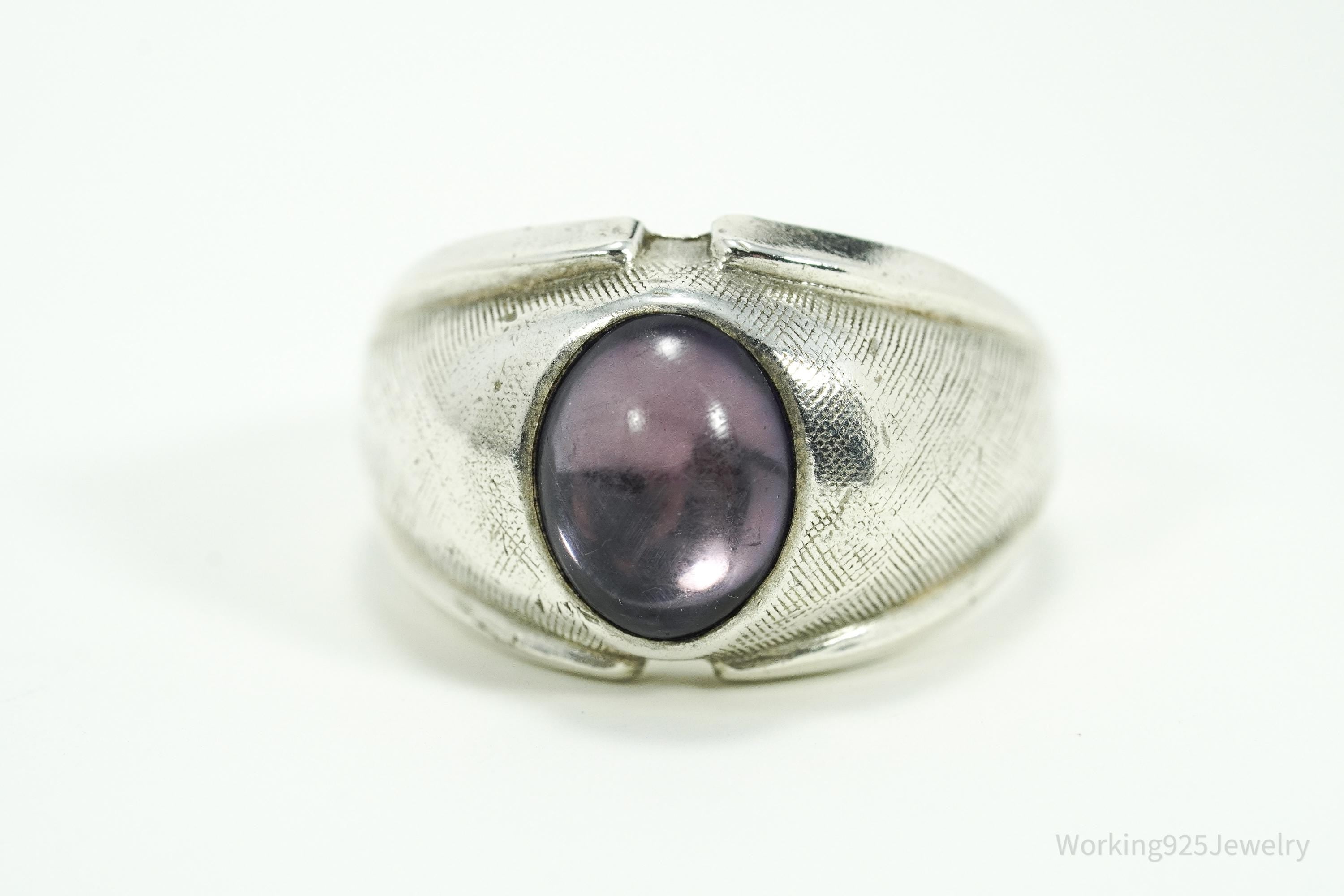 Vintage Vargas Co Amethyst Sterling Silver Cigar Ring - Size 8.75