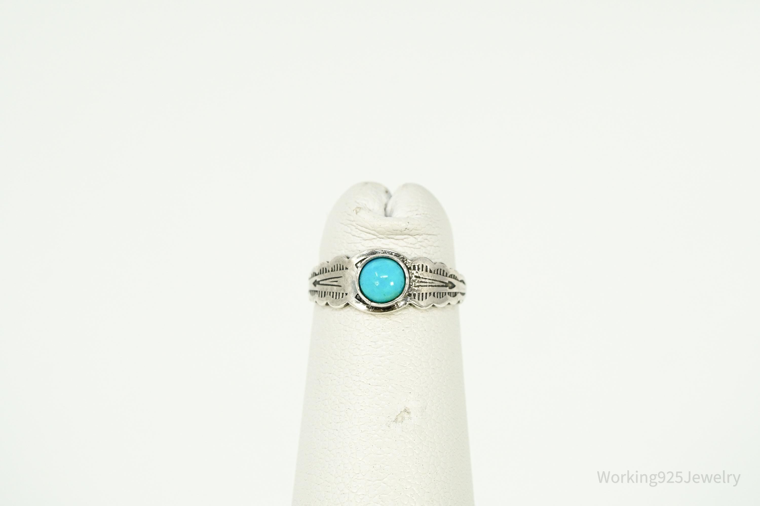 Vintage Handmade Native American Turquoise Silver Ring / Toe Ring - Size 1.25
