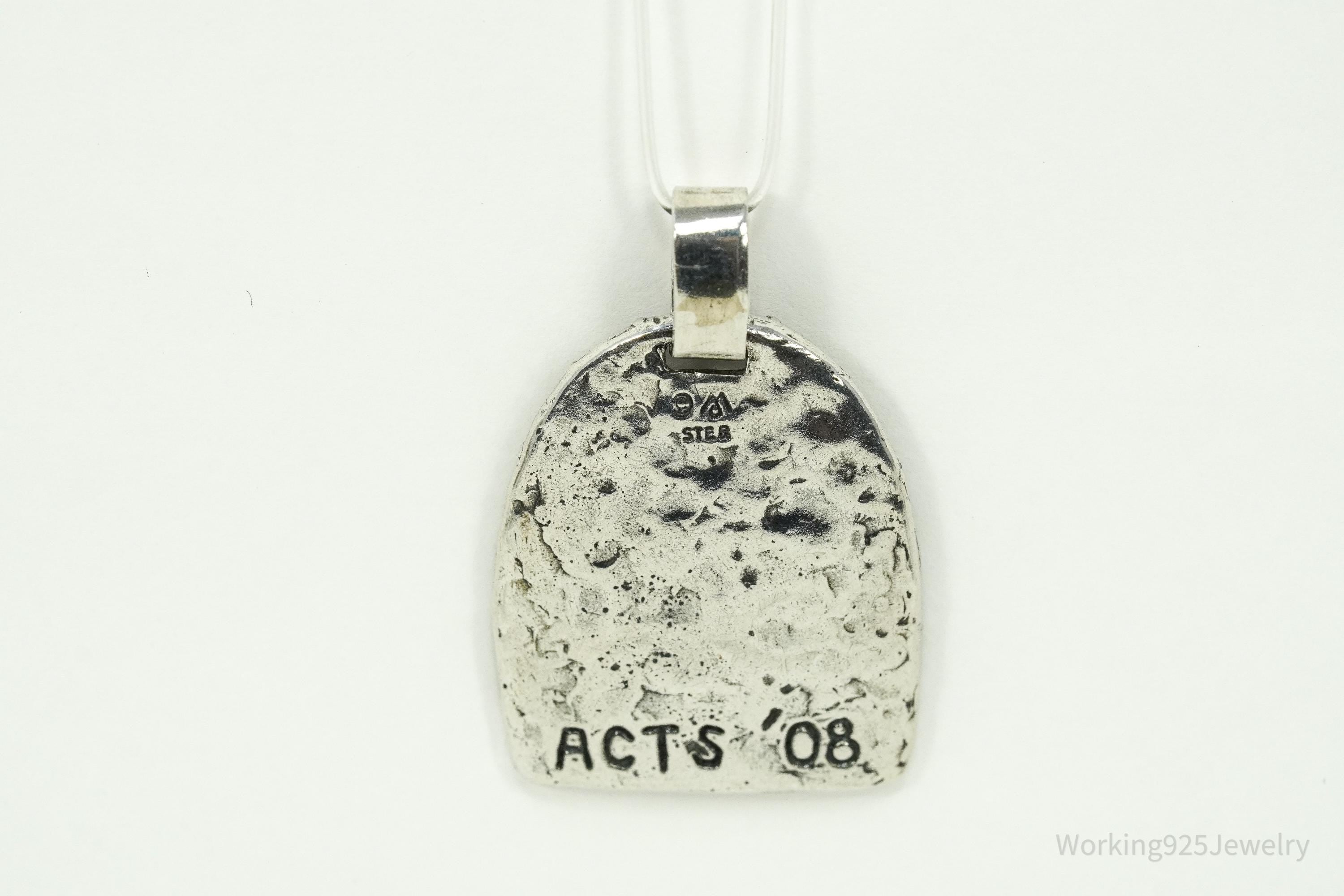 Vintage Acts 8 Sterling Silver Necklace Pendant 1 3/8"