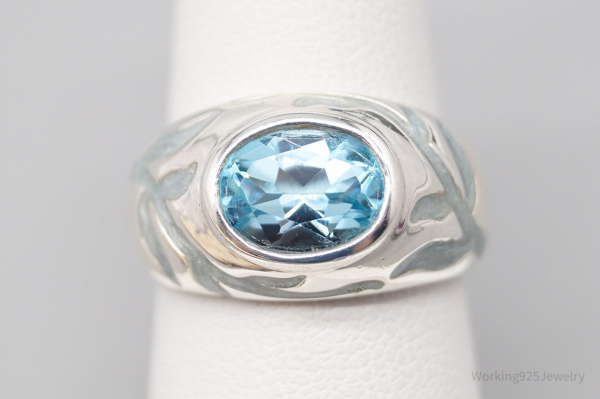 Vintage Blue Topaz Blue Enamel Sterling Silver Ring - Size 6.75