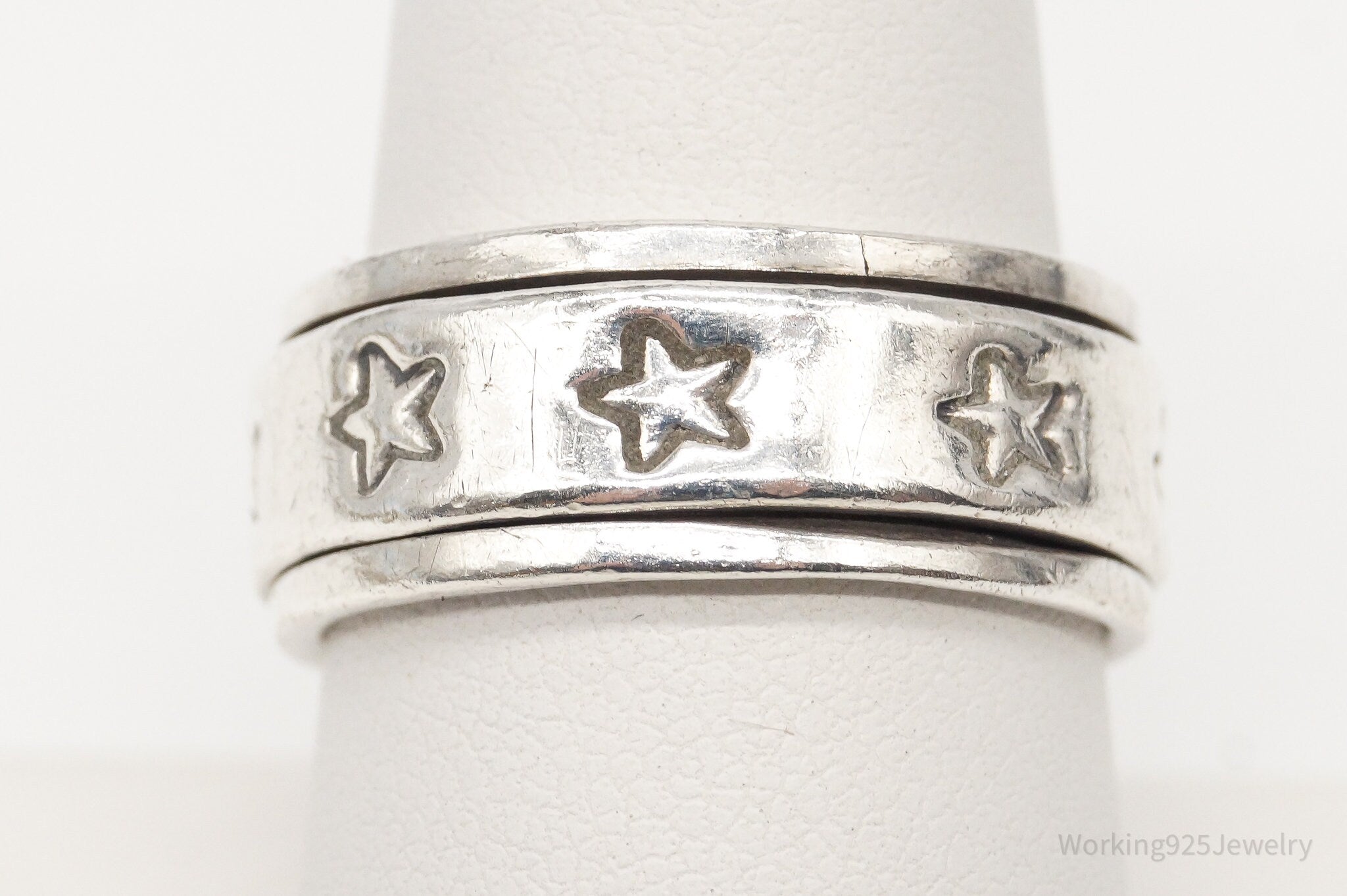 Vintage Stars Sterling Silver Spinner Band Ring - Size 8.5