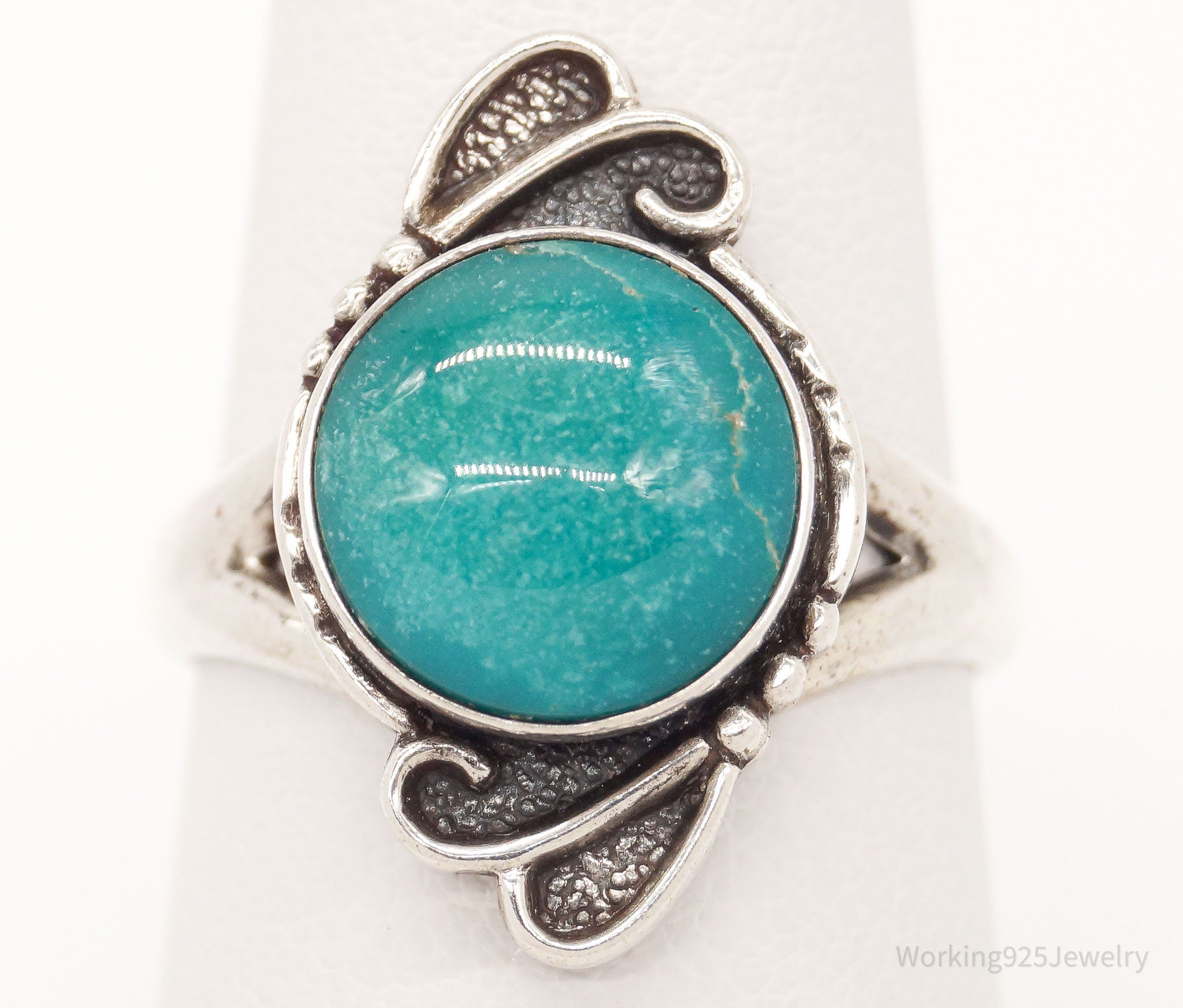 Vintage Native American Turquoise Sterling Silver Ring - Size 7.5