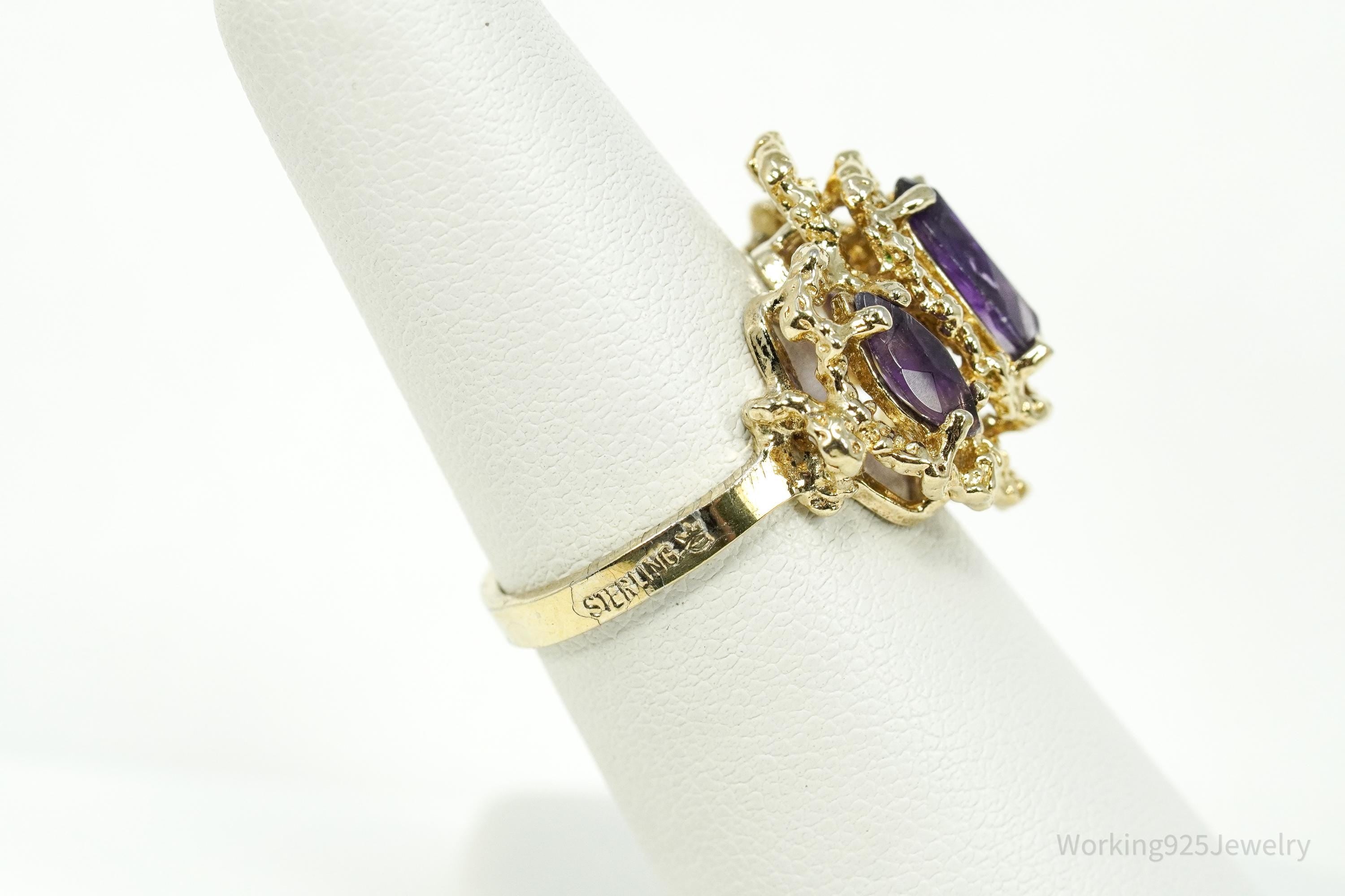 Vintage Amethyst 14K Yellow Gold Vermeil Sterling Silver Ring - Size 6.5