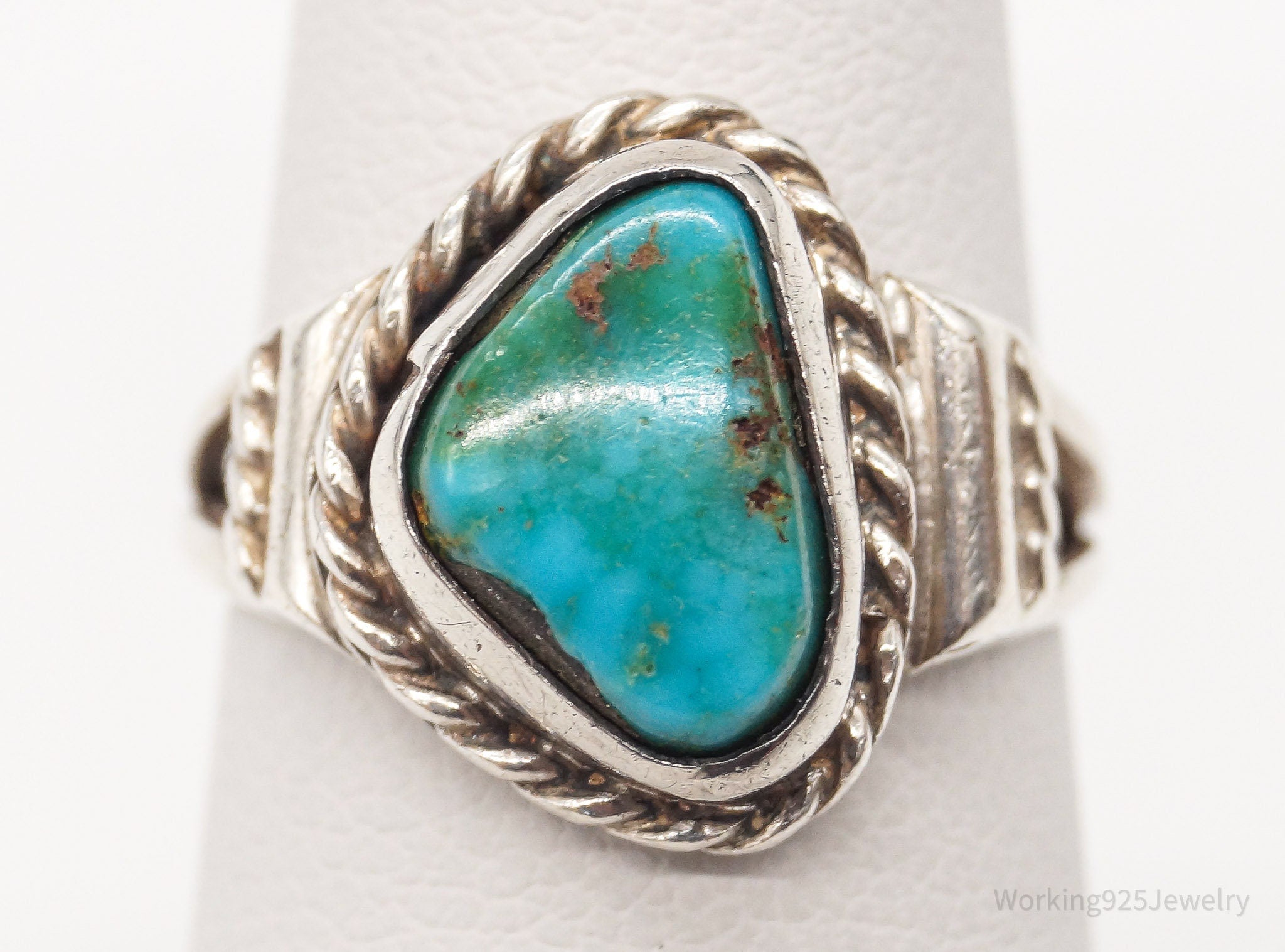 Vintage Native American Turquoise Silver Ring - Size 5.5