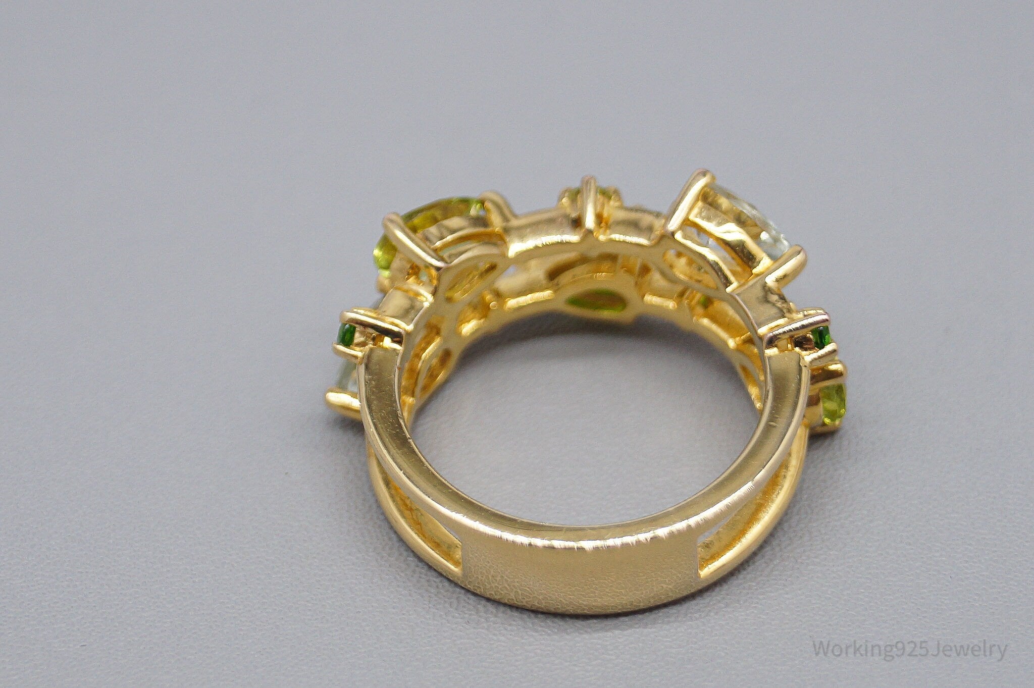 QVC EA Multi Gemstone 14K Yellow Gold Plated Sterling Silver Ring - Size 5