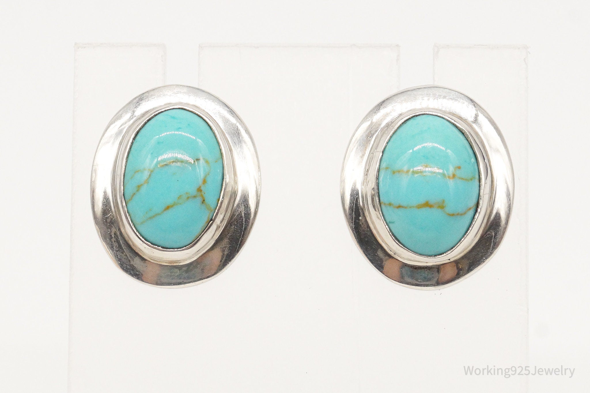 Vintage Mexico Turquoise Sterling Silver Southwestern Style Earrings