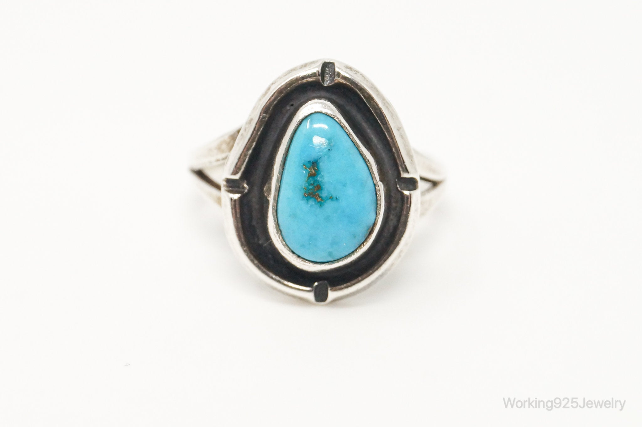 Vintage Native American Turquoise Unsigned Sterling Silver Ring - Sz 4.25