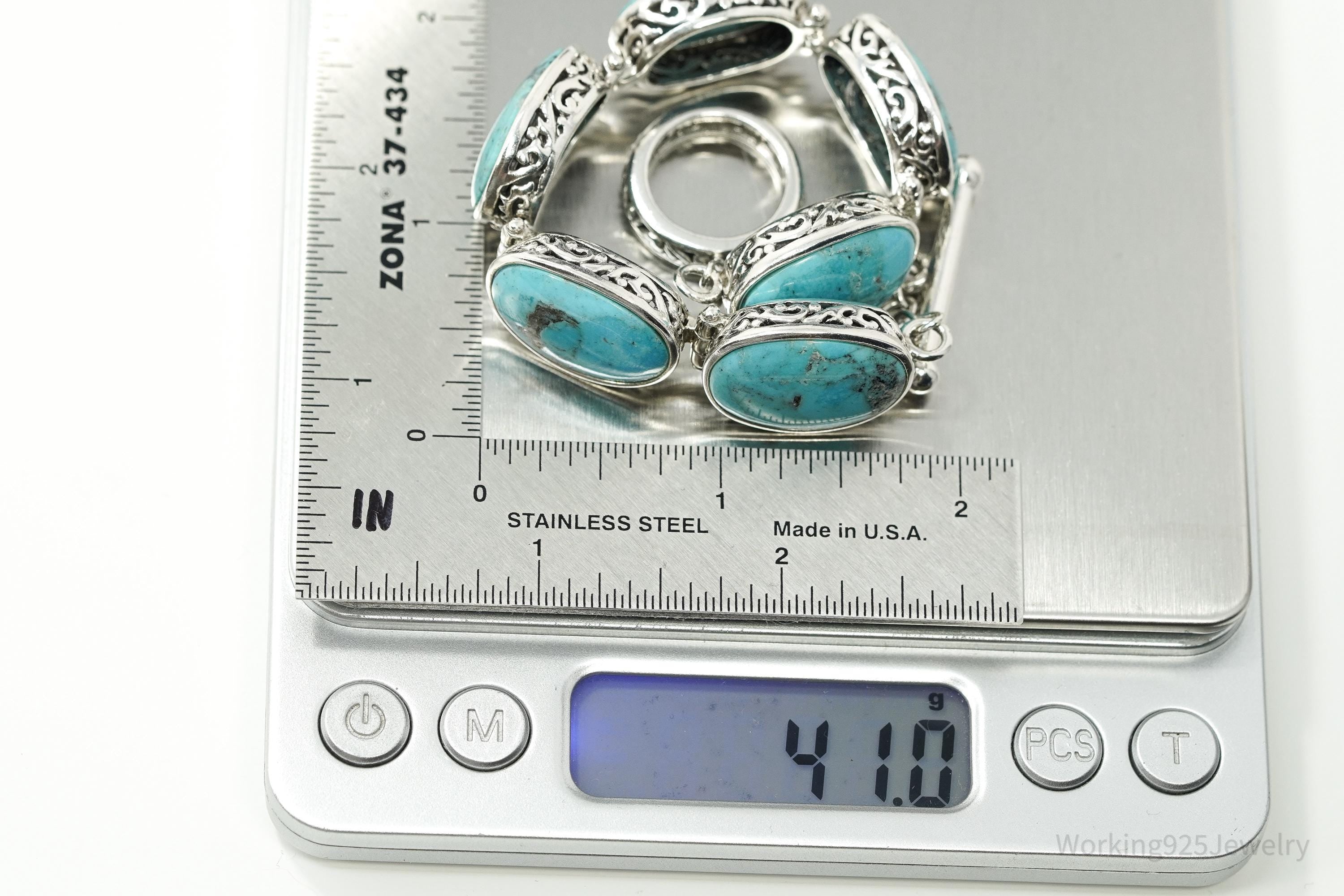 Vintage NK Big Blue Turquoise Sterling Silver Southwestern Toggle Bracelet 7.5"